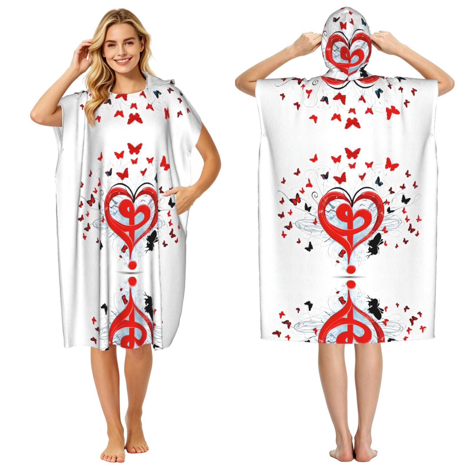 Poncho à capuche en microfibre imprimé musique pour adulte homme et femme