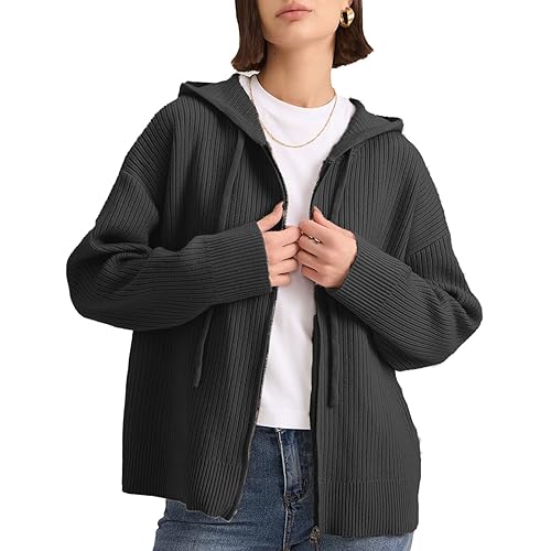 Cardigan Sweaters for Women with Zip Up Hoodie Long Sleeve