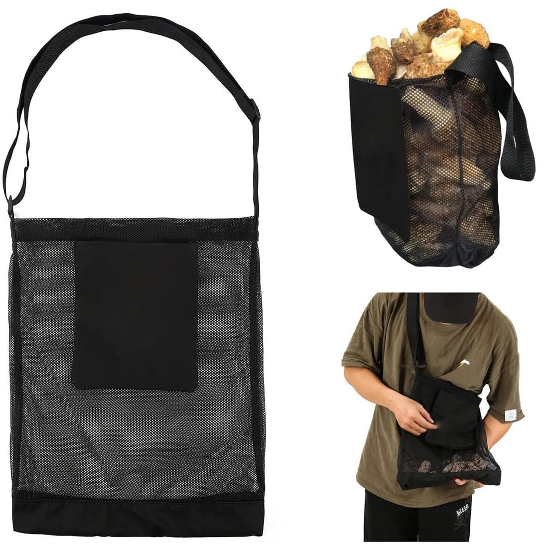 Sac de Chasse aux Champignons,1 Pièce,Maille Respirante avec Bandoulière Réglable,Panier et Fruits,Grande Capacité,Recherche de Nourriture Pliable,Pour Camping,Randonnée et Cueillette