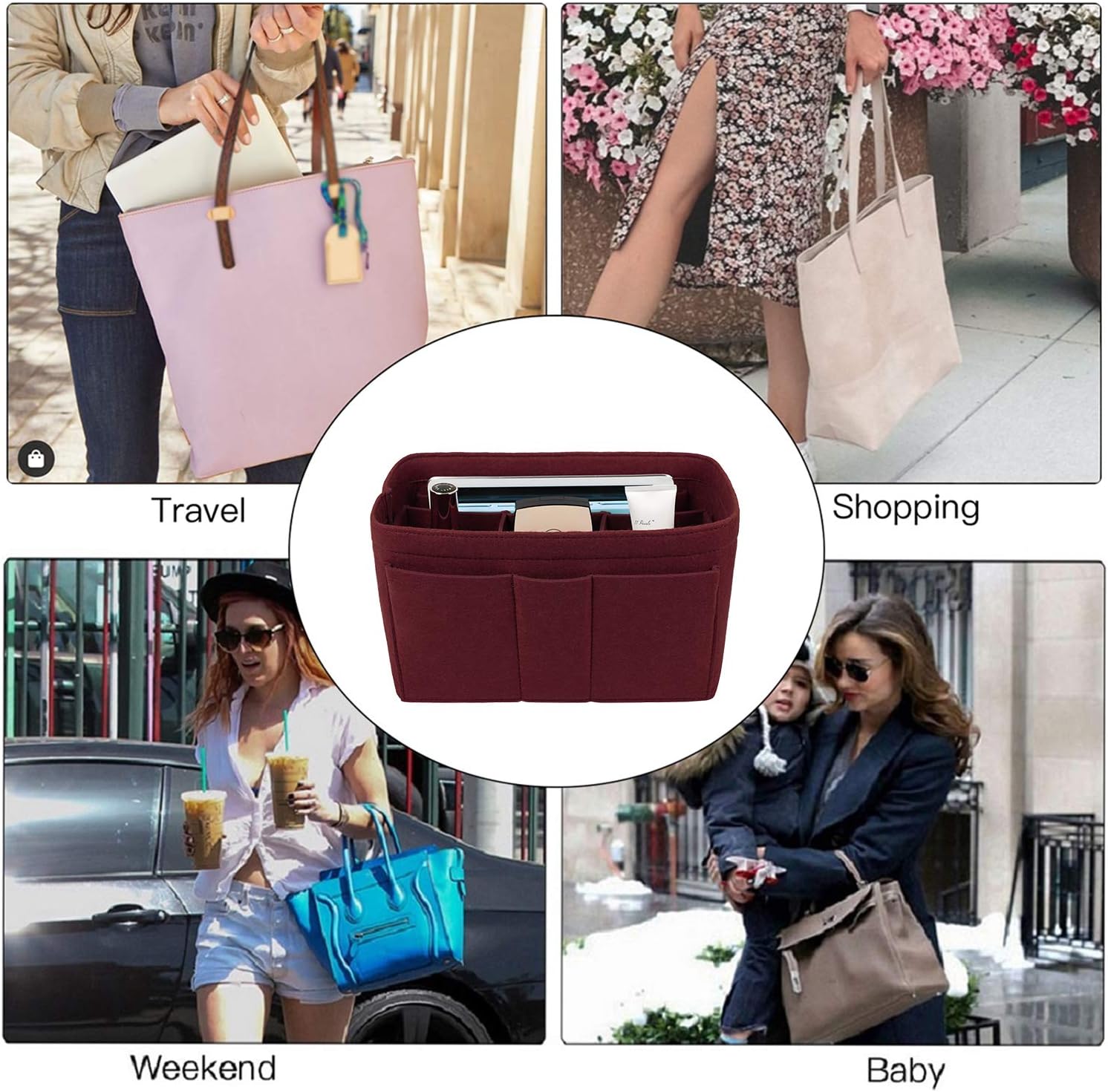 ZTUJO Purse Organizer Insert, Felt Bag Organizer For Handbag Purse Organizer,13 Colors, 6 Size (Medium, Wine Red) - Image 7