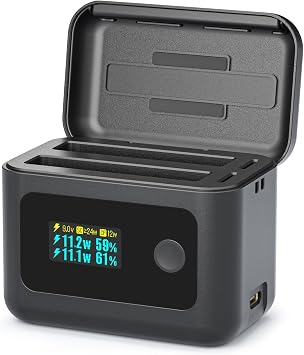 SYMIK Battery Charger for Insta360 X4 Air, 24W Dual-Slot PD Fast Charging Case, OLED Display Intelligent Charge Hub for Insta360 X4 Air Accessories, Smart Display Shows Battery SOC, Charger Only