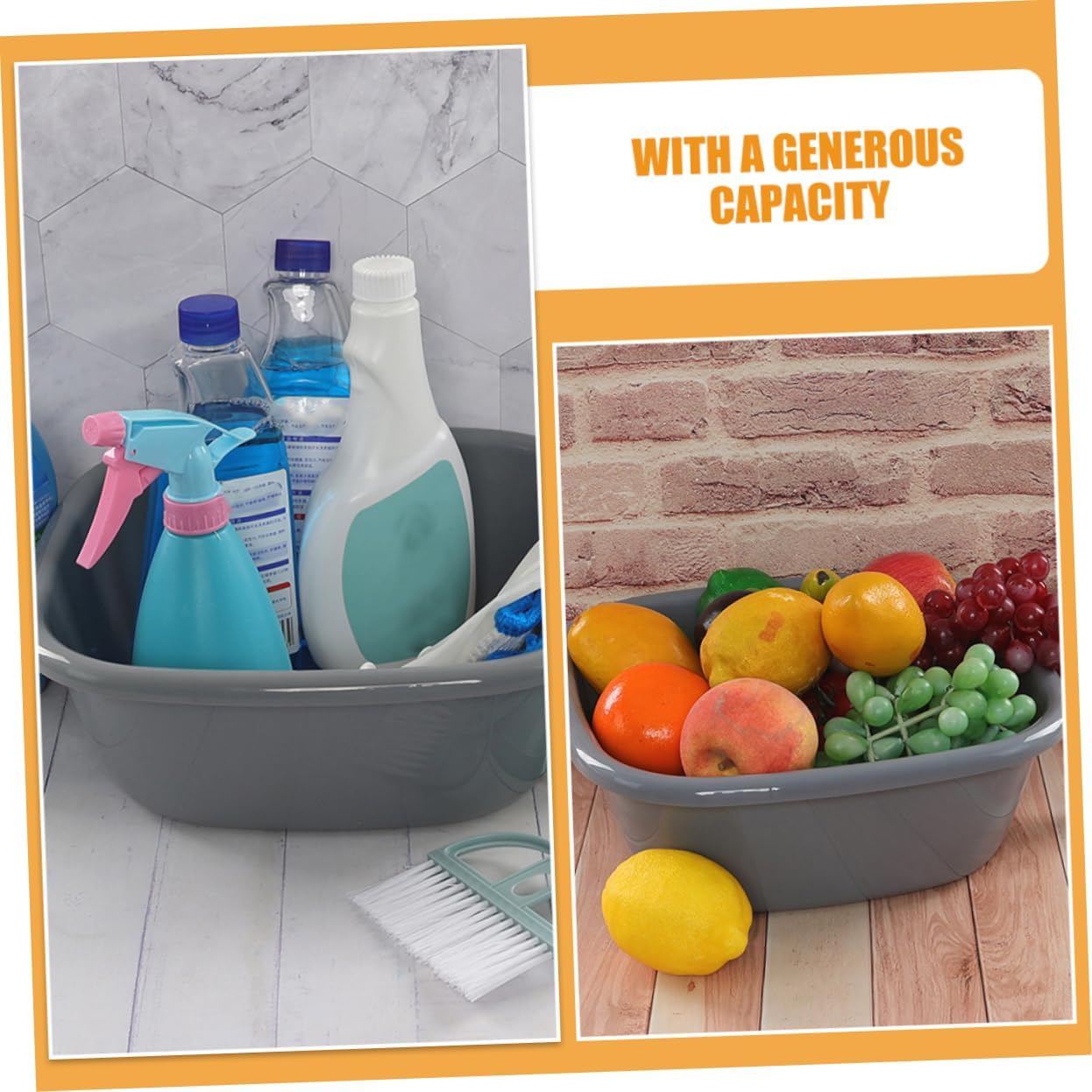 2pcs Plastic Dish Tub Basin for Washing Soaking Feet and Vegetable Storage Portable Grey Sink Tub for Kitchen Rv Camping and Household Use