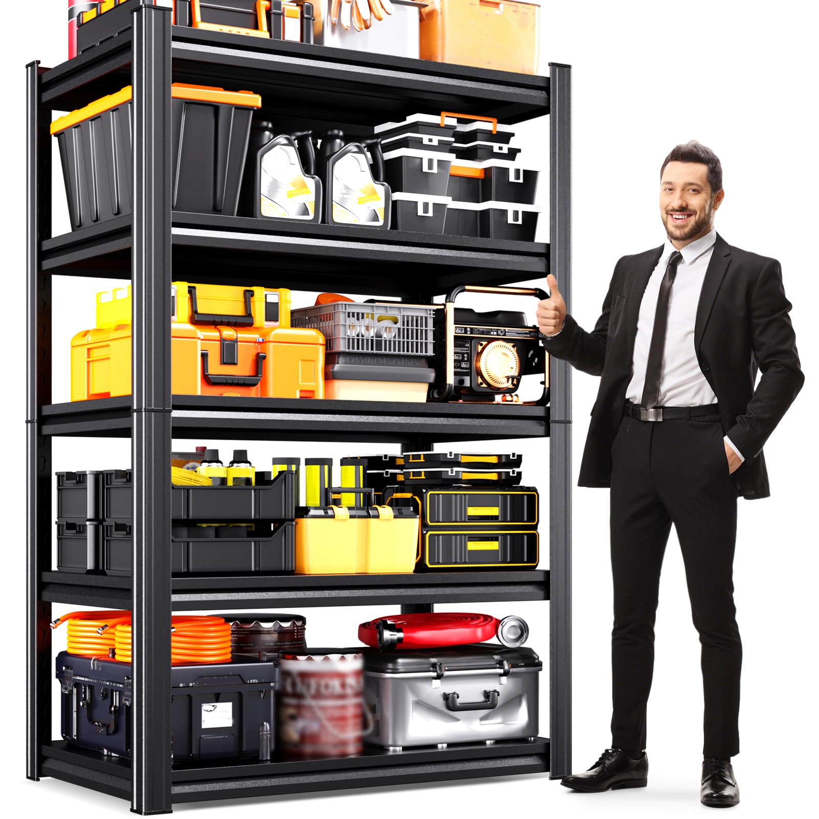 Heavy Duty Garage Shelving, 5-Tier Adjustable All Metal Storage Rack for Tools, Storage Bins Utility Steel Shelf for Garage, Warehouse, Basement, Pantry &amp; Workshop, 71" H x 35" W x 16" D
