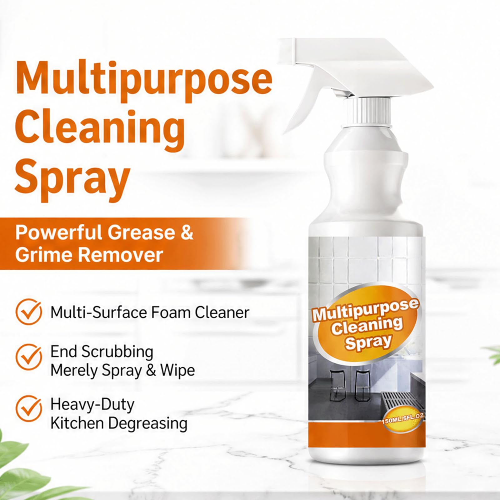 Spray detergente in schiuma da cucina multiuso, spray sgrassante per impieghi gravosi, potente rimozione del grasso, detergente multiuso, schiuma a bolle senza scrub, spray multisuperficie (5 pezzi)