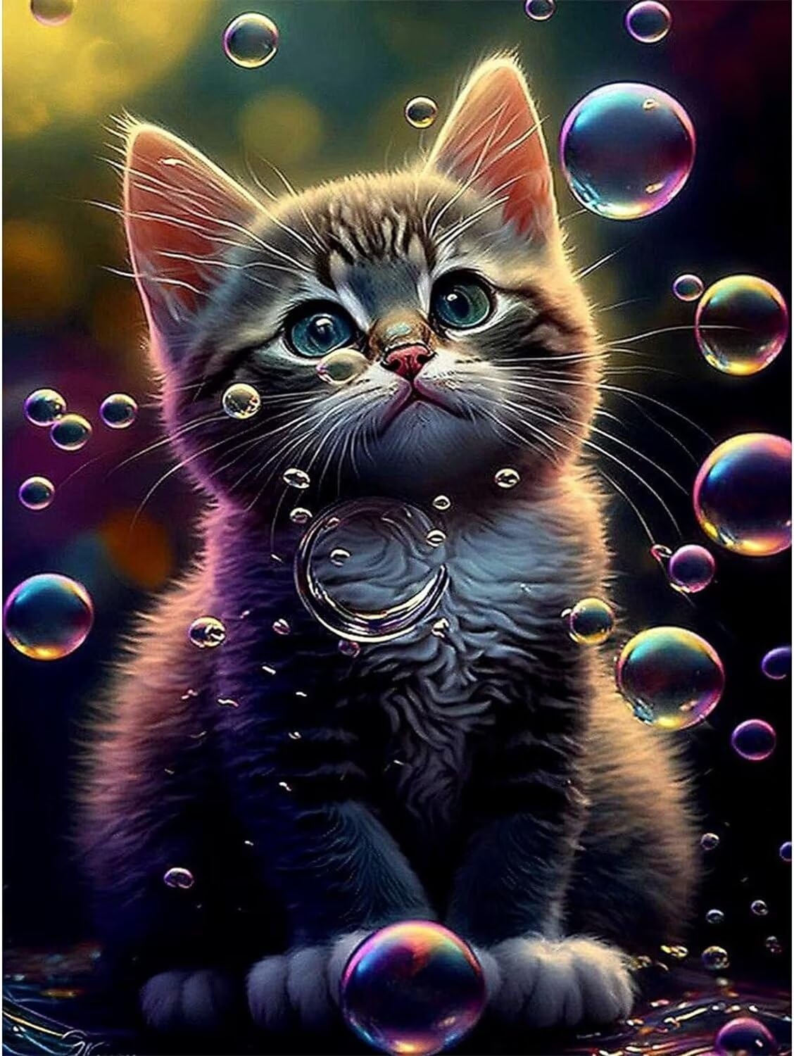 Peinture diamant 5D chat à bulles 90x120cm pour évacuer le stress par l'art manuel