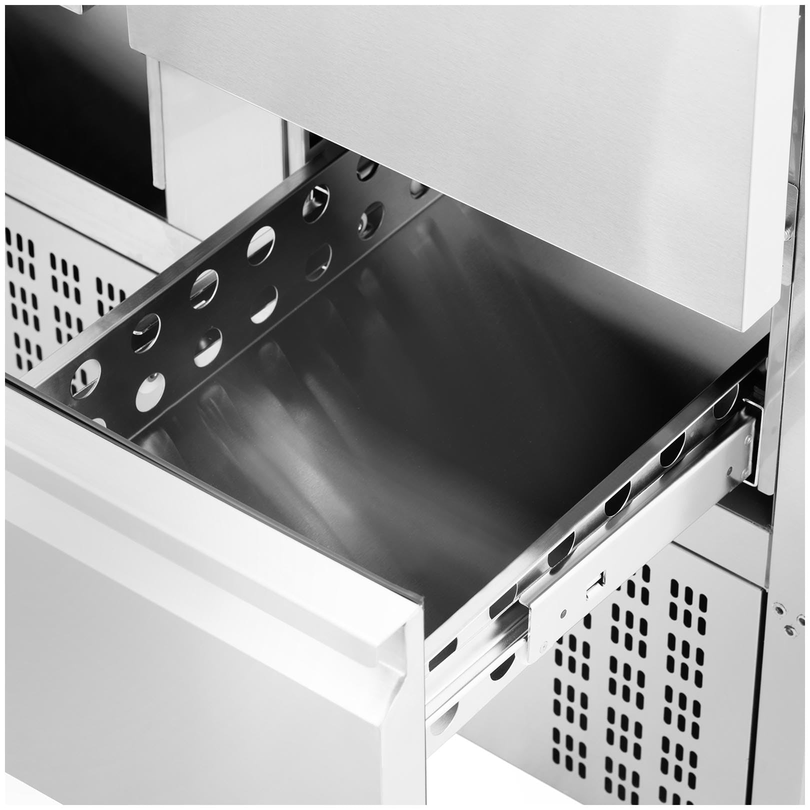 Royal Catering RCS-230D - Tavolo refrigerante 230 l, 2 x GN 1/2 + scomparto 90 x 70 cm, con cassetti