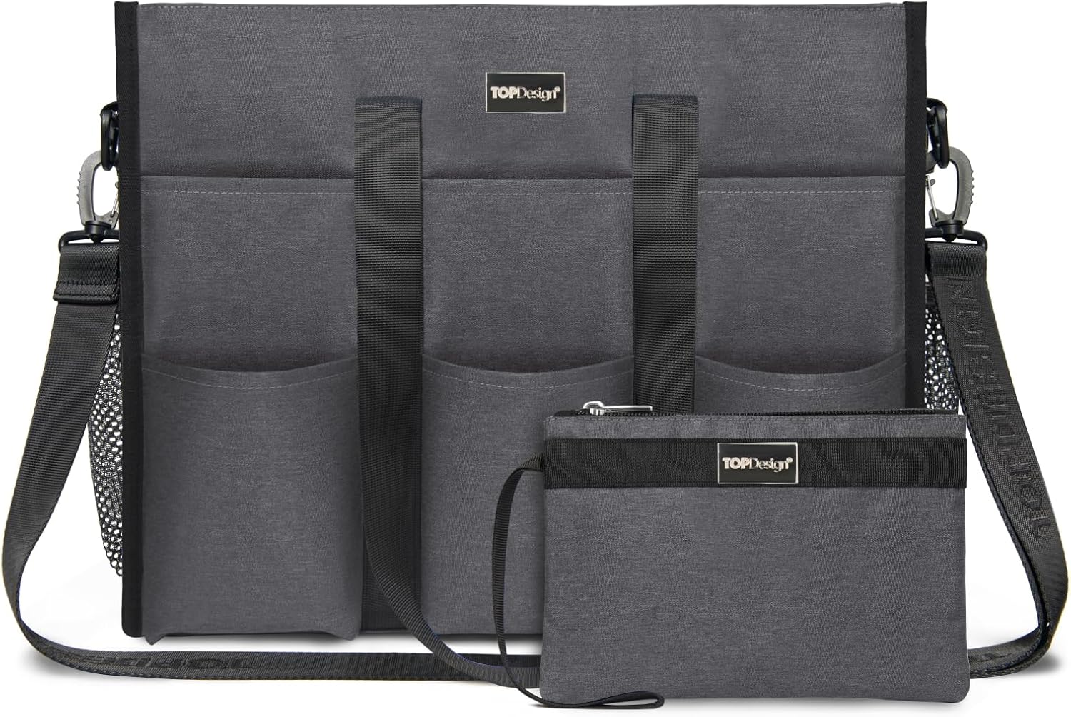 TOPDesign Utility Water Resistant Tote Bag with 22 Pockets, Top Zipper Closure & Thick Bottom Support, for Working Women