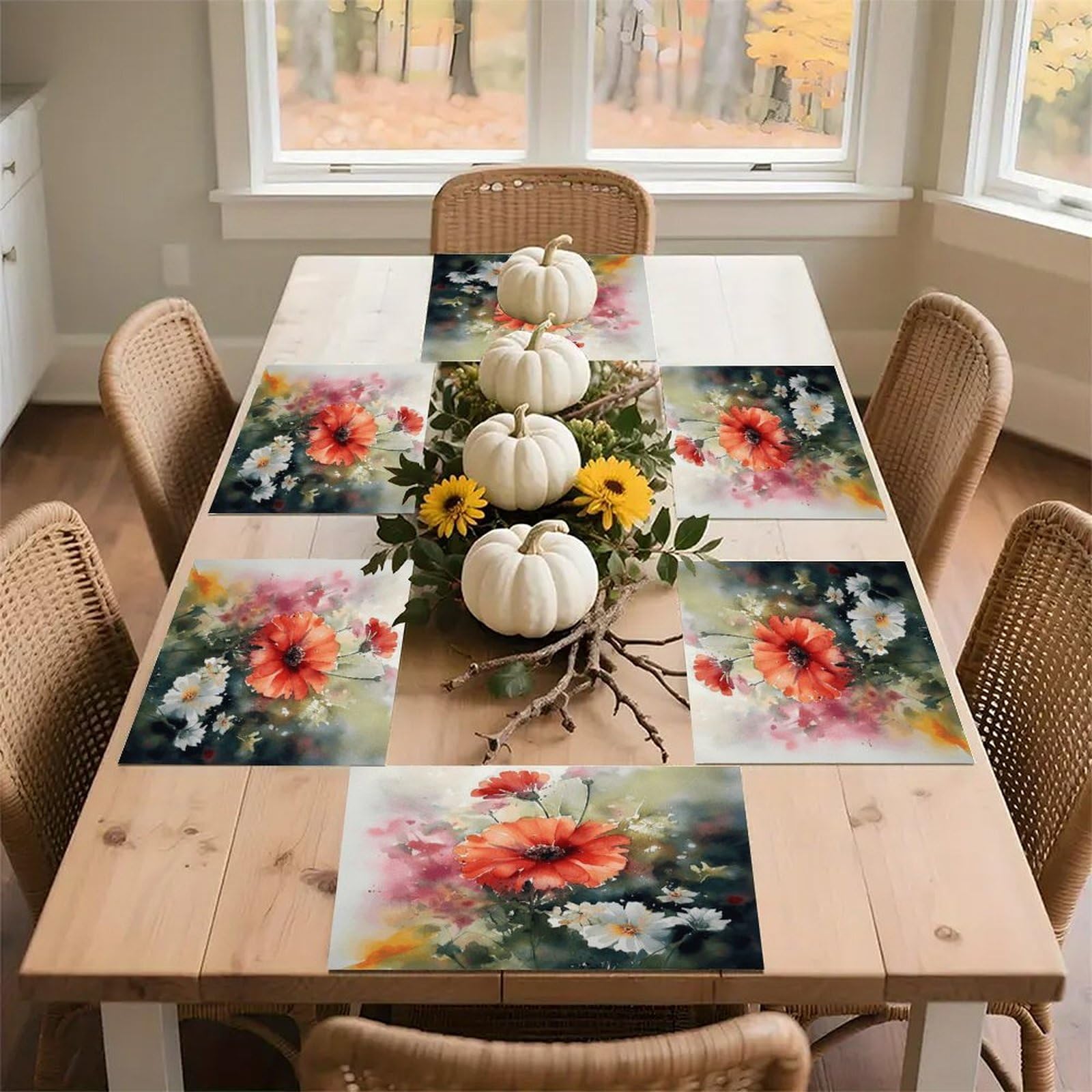 Watercolor Painting Placemats Wipeable Heat Resistant Table Mats Washable Flax Place Mats Elegant Cloth Non-Slip Placemat for Kitchen Dinning Party Table Decor 12 * 18 in