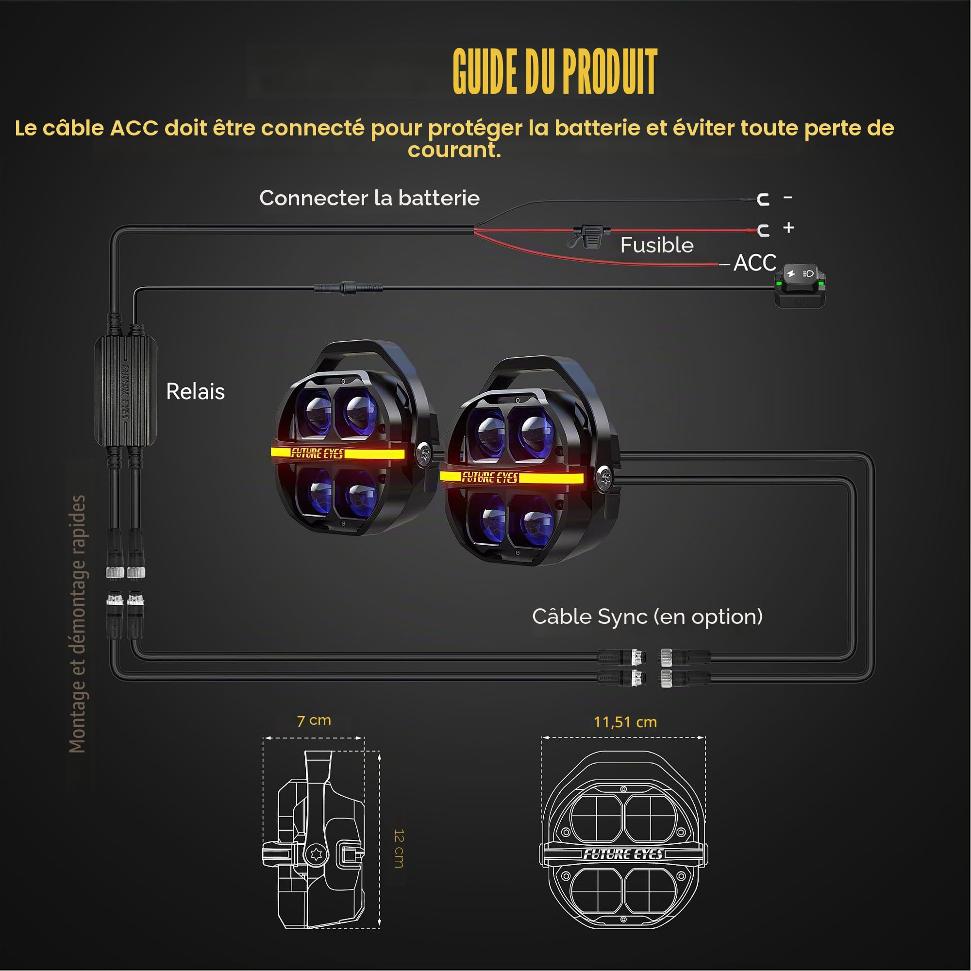 Future Eyes X100 phare additionnel moto led feux auxiliaire moto homologué