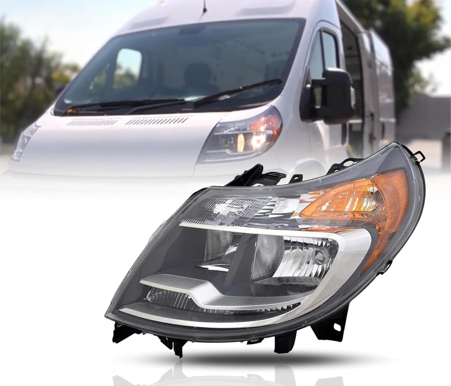 ALLIGATOR AUTO LIGHTS Headlamp Replacement For Ram 2014-2022 ProMaster 1500, 2500, 3500 Cargo Van Left/Driver Side Halogen Headlight Assembly with DRL and Bulbs