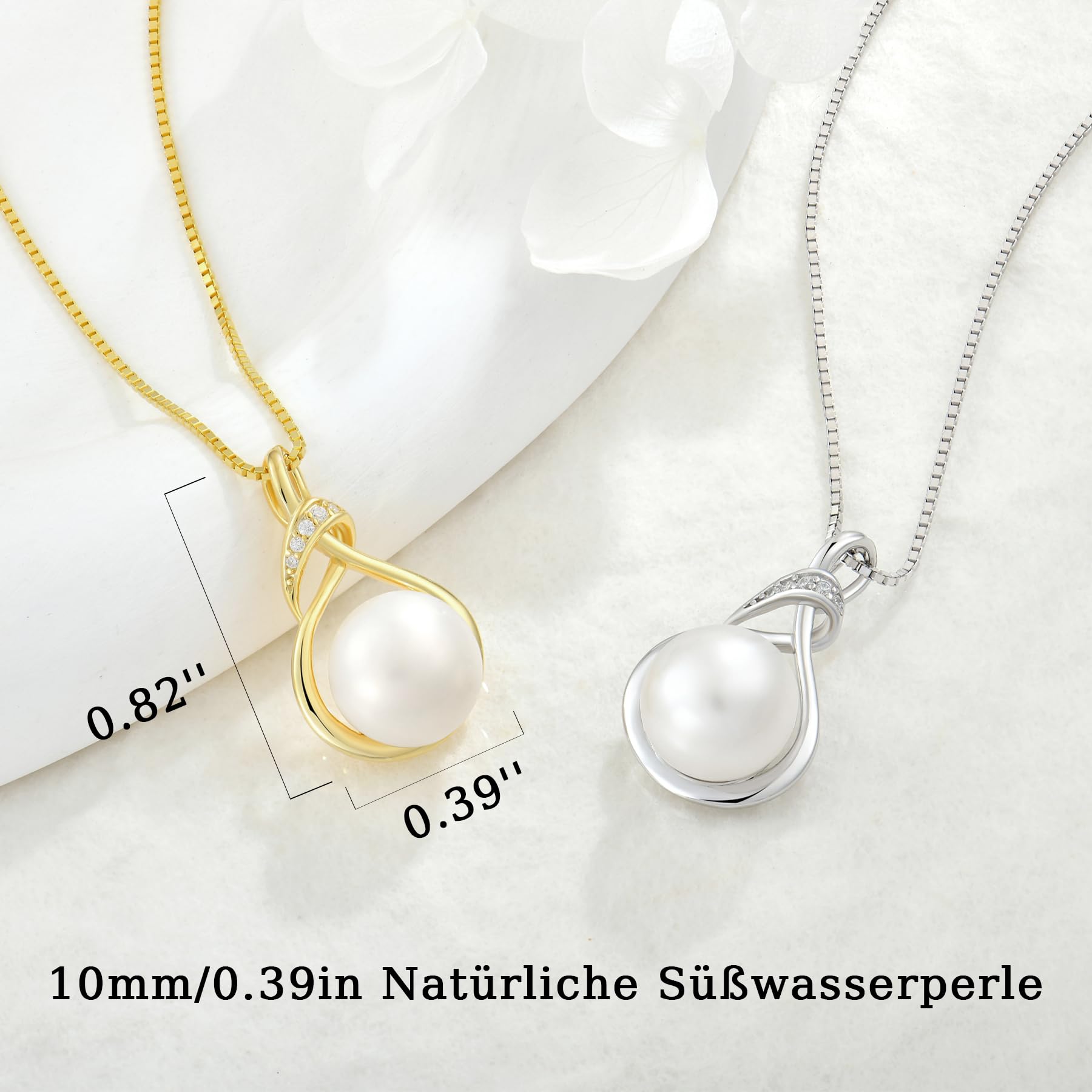 Perlenkette Damen Sterling Silber 925 Zirkonia Halskette mit Perle Anhänger Schmuck Geschenk für Frauen Mutter Freundin