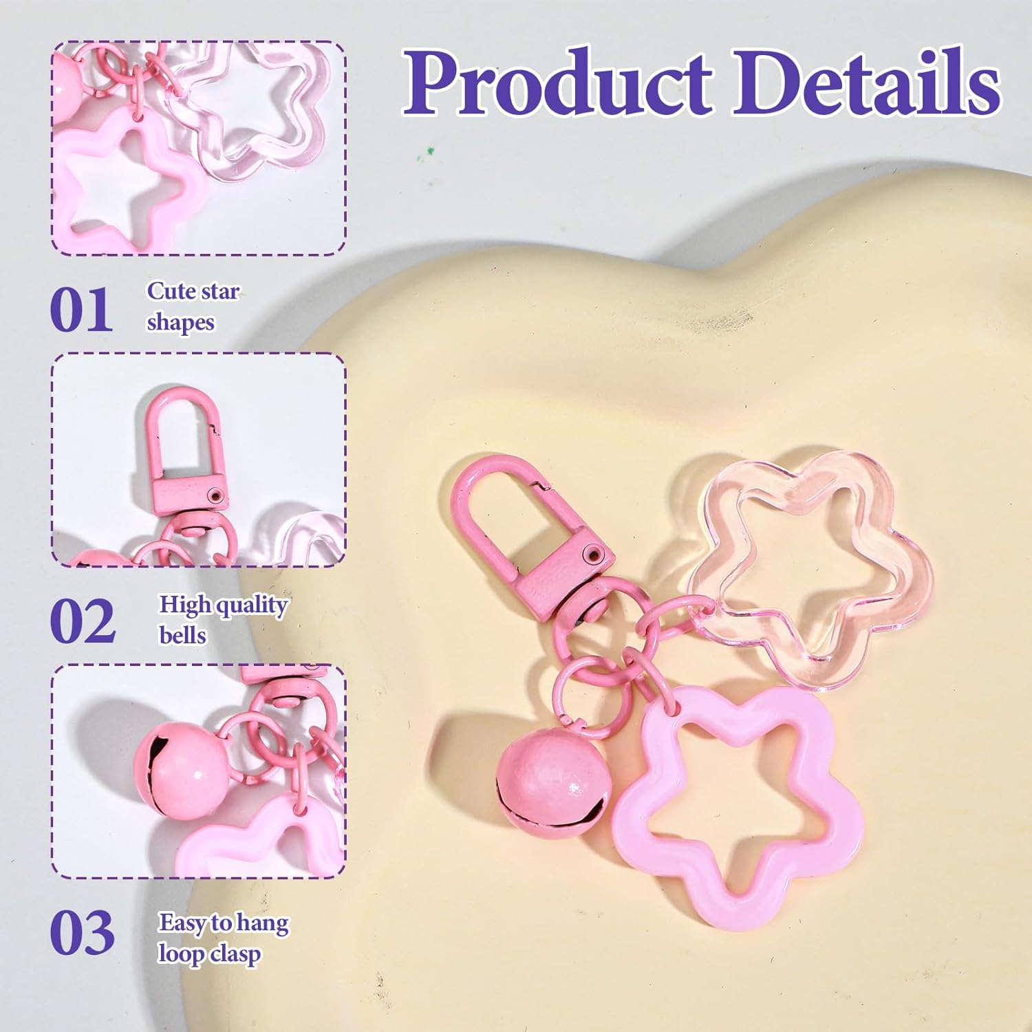 20 Pcs Star Keychain, 5 Colors Acrylic Star Keychain with Bell Metal Lobster Candy Color Stars Keyring Cute Stars Bag Charm for Women Car Keys Backpack Keychains Purse Bag DIY Gift - Image 5