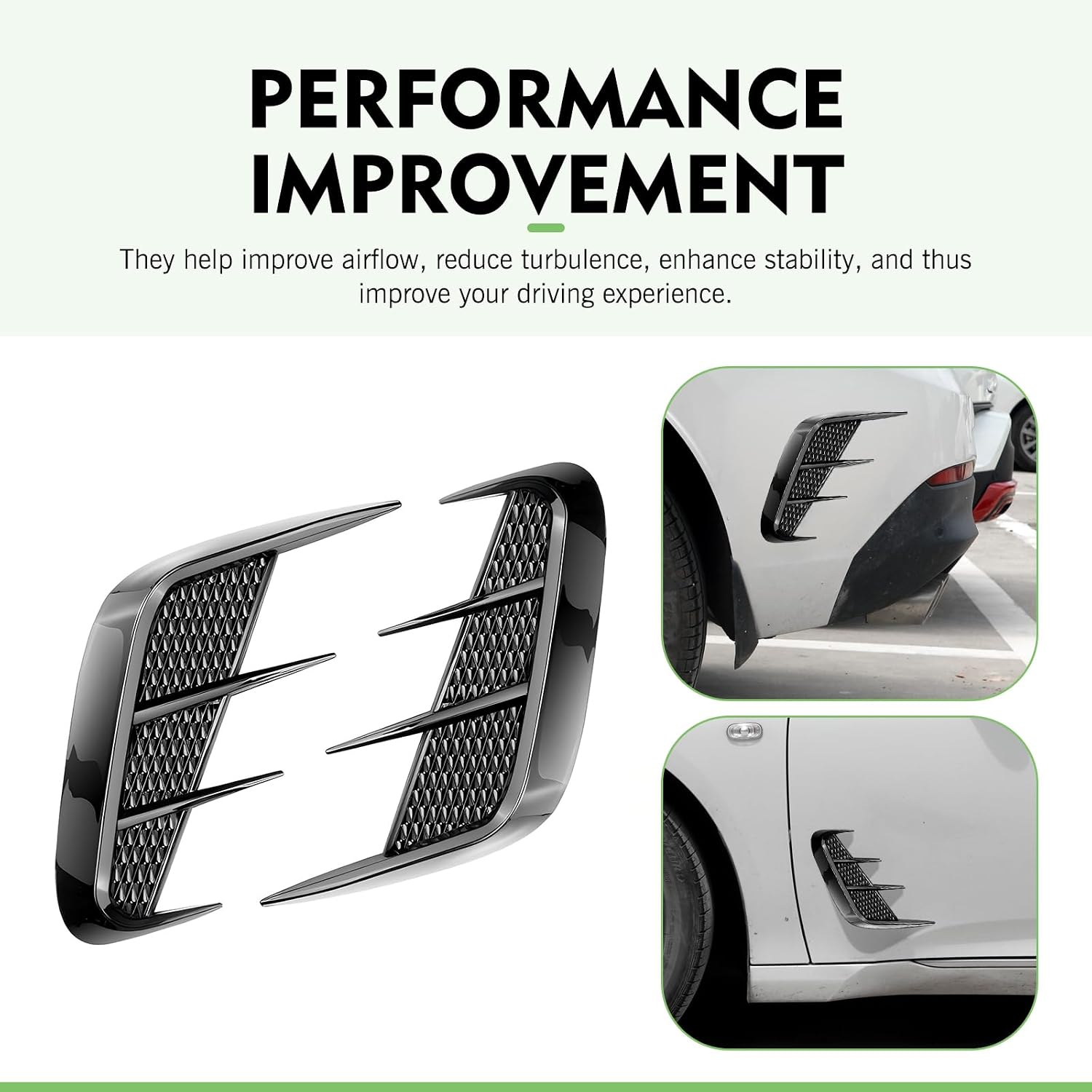 2 PCS Car Fender Decorative Stickers, Anti-Collision Side Vent Trim, Scratch-Resistant Sporty Spoiler Decorative Decal, Universal for Most Cars (Black)