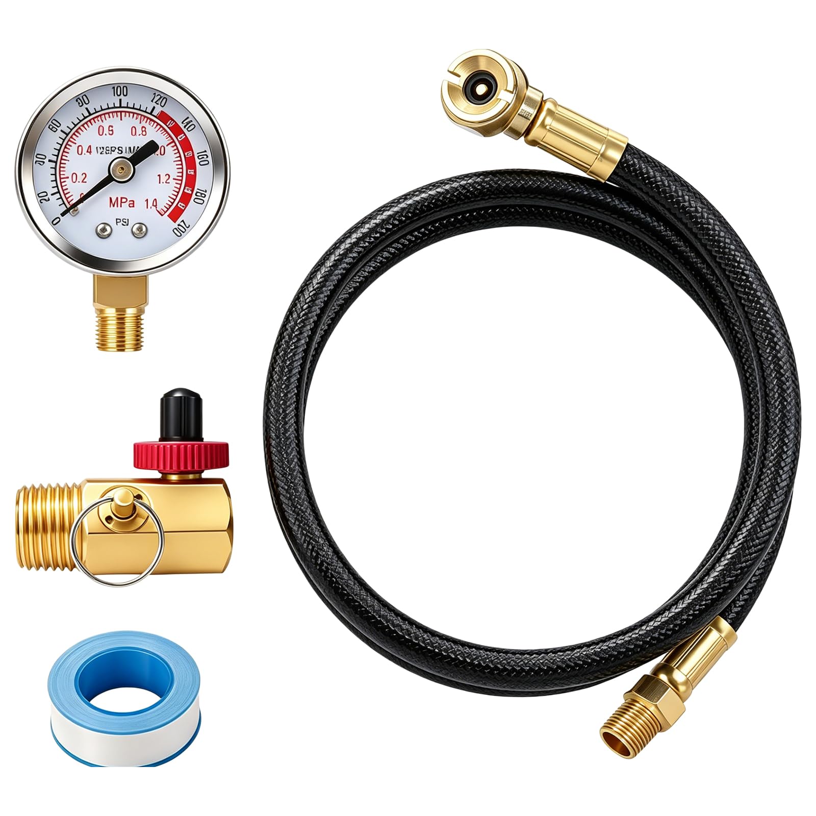Kit de valves de réservoir d'air pour compresseur de maison avec jauge 200 PSI et tuyau 1,2 m