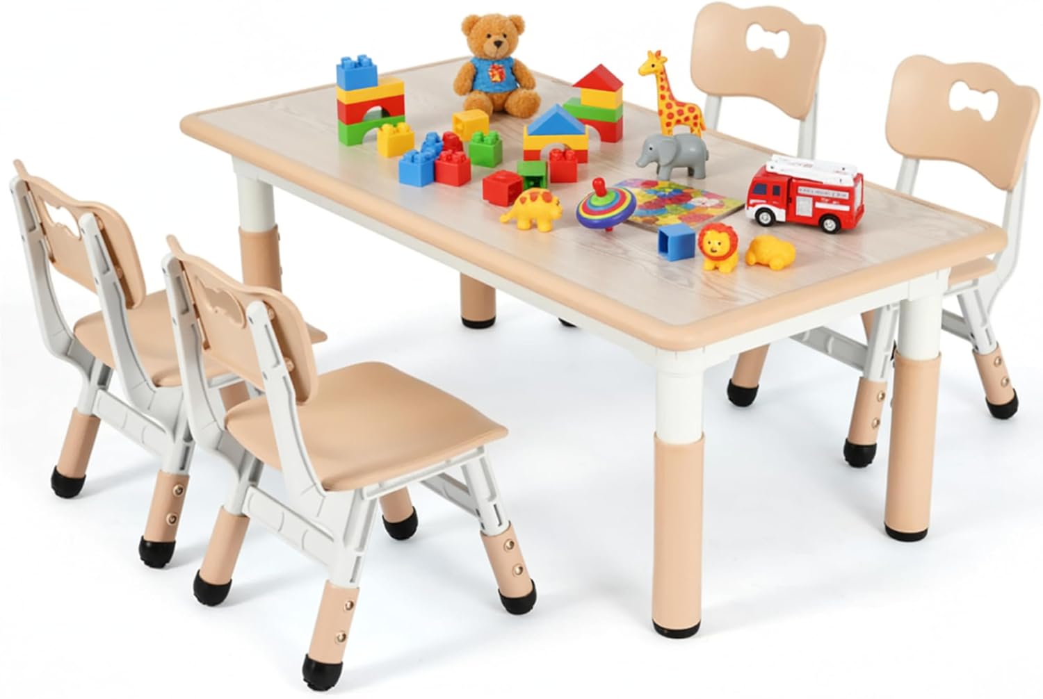 MAMIZO Kindertisch mit 4 St hlen H henverstellbare Sitzgruppe Gelb 5-teilige Kinderm bel aus Kunststoff f r Kindergarten & Kinderzimmer langlebiges Kindertischset f r Jungen & M dchen