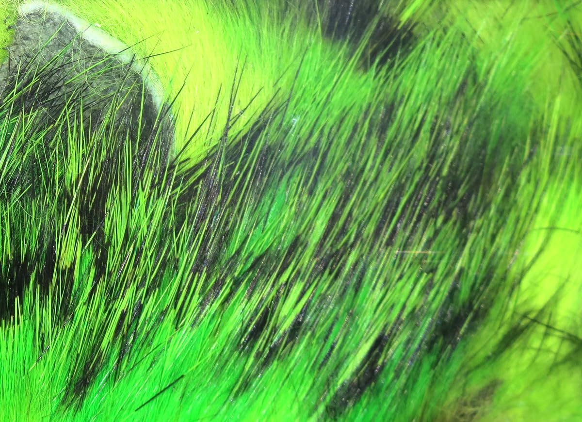 Hareline Fly Tying Tiger Barred Rabbit Strips (Mahi Green Black Over Chartreuse)
