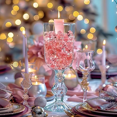 Miniatura 3 de HappyFiller - 15 onzas de rocas de hielo rosas falsas de 170 unidades, cubos de cristal de imitación acrílicos, gemas para jarrones de vidrio,