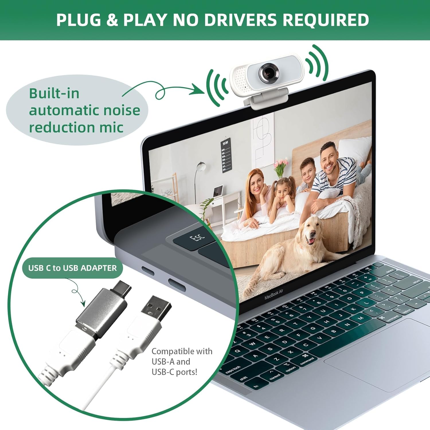USB C Webcam 1080p Computer Camera with Mic, Pro Streaming Web Camera for Mac Desktop Laptop, USB Web Cam Cover and Stand for PC Meeting Twitch Zoom - Image 3