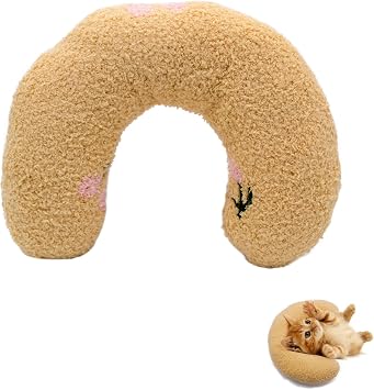 Andiker Pillows for Cats, U Shape Soft Fluffy Kitten Pillow to Lay On Cat Bed Pillow Ultra Soft Pet Pillow for Cat Fluffy Cats Pillows for Indoor Cats and Puppies to Improve Sleep Quality Yellow