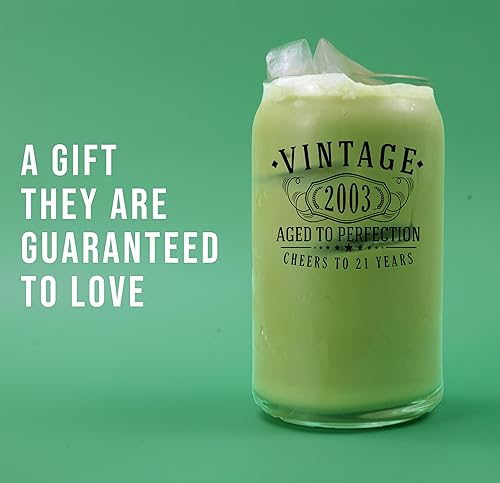 Miniatura 2 de Taza de vidrio para beber café con estampado negro vintage 2003 de 16 onzas  Regalos de feliz cumpleaños 21 para mujeres y hombres, saludos a 21