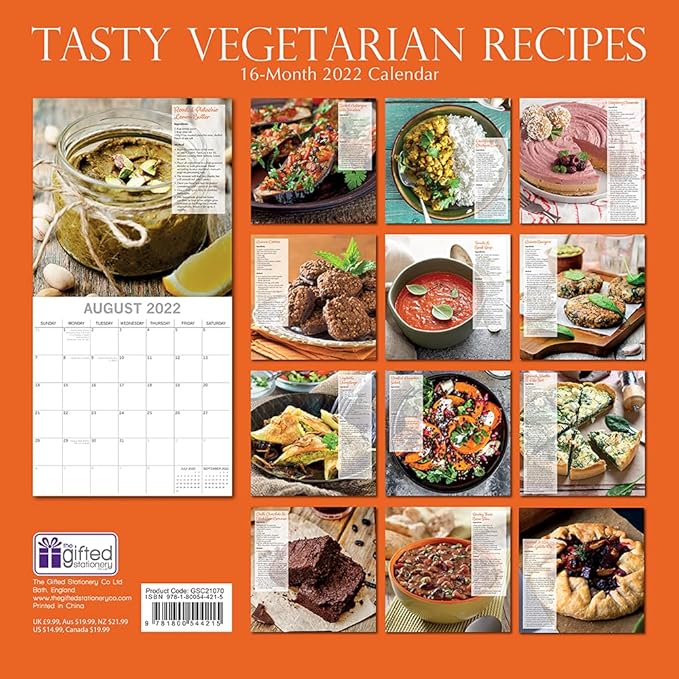 Amazon.com : 2022 Square Wall Calendar - Tasty Vegetarian Recipes, 12 X 12 Inch Monthly View, 16-Month, Food Theme, Includes 180 Reminder Stickers : Office Products