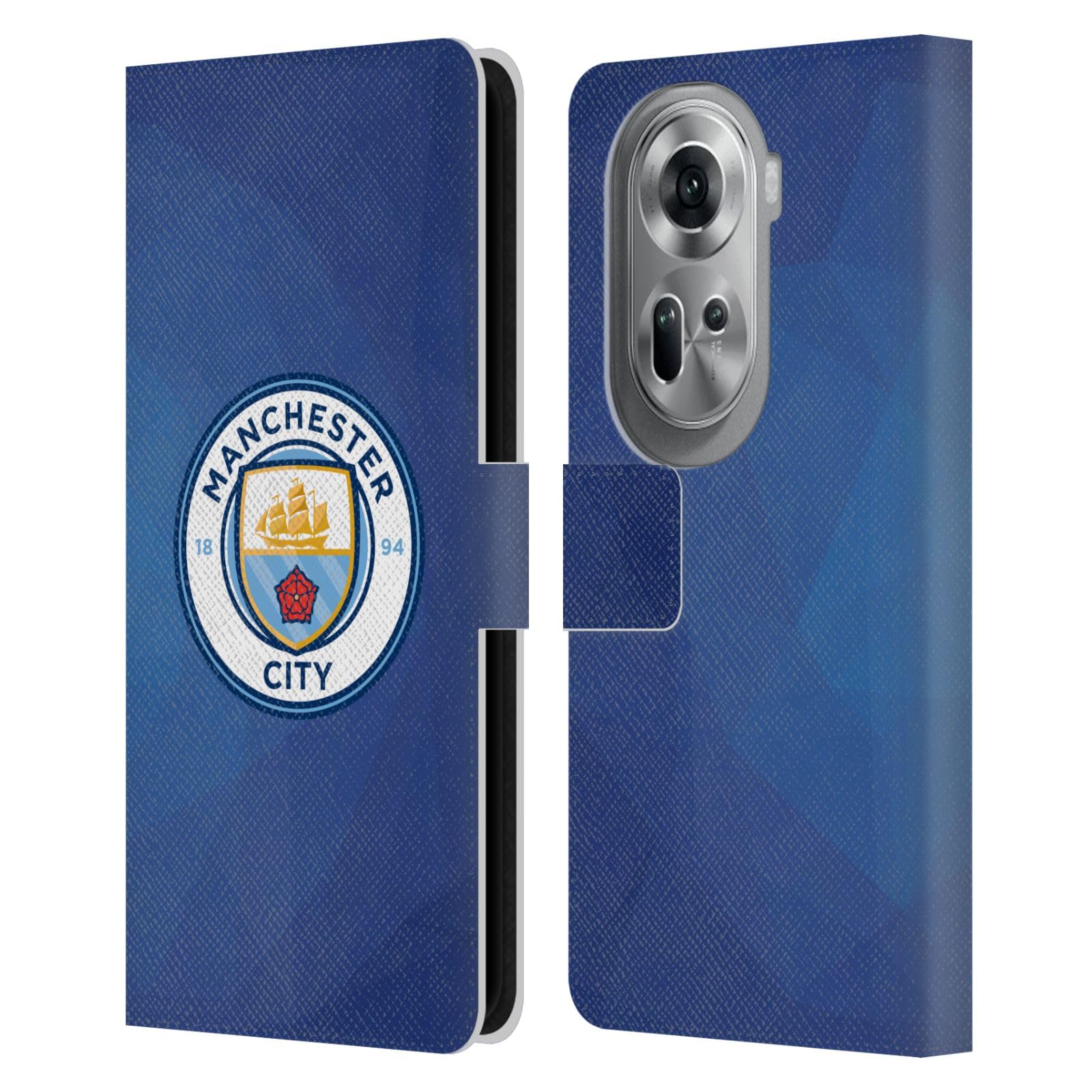 Head Case Designs Officially Licensed Manchester City Man City FC Obsidian Full Colour Badge Geometric Leather Wallet Case Compatible with Oppo Reno11 Pro