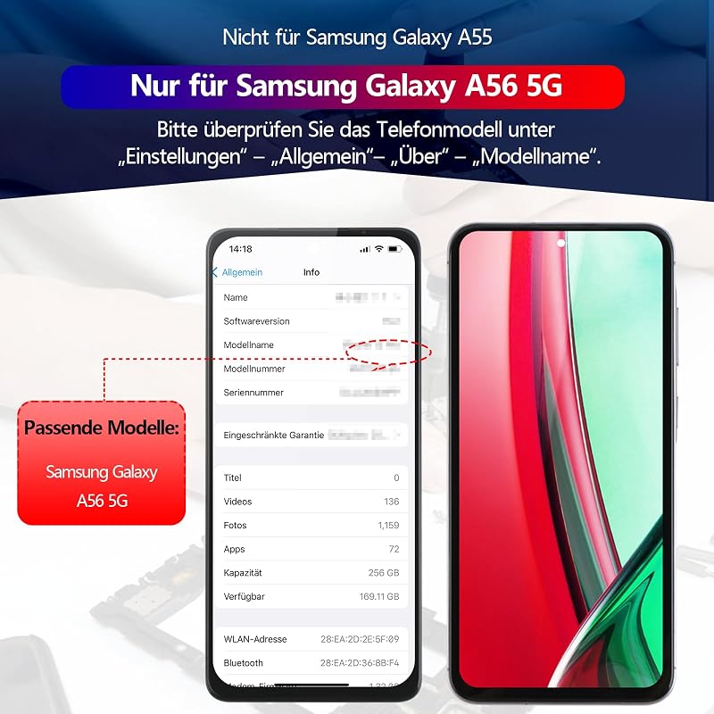 Ecran LCD RongZy cu ramă și panou tactil pentru Samsung Galaxy A56 5G A566V A566B A566E A566U A566W, negru, cu kit de reparații inclus