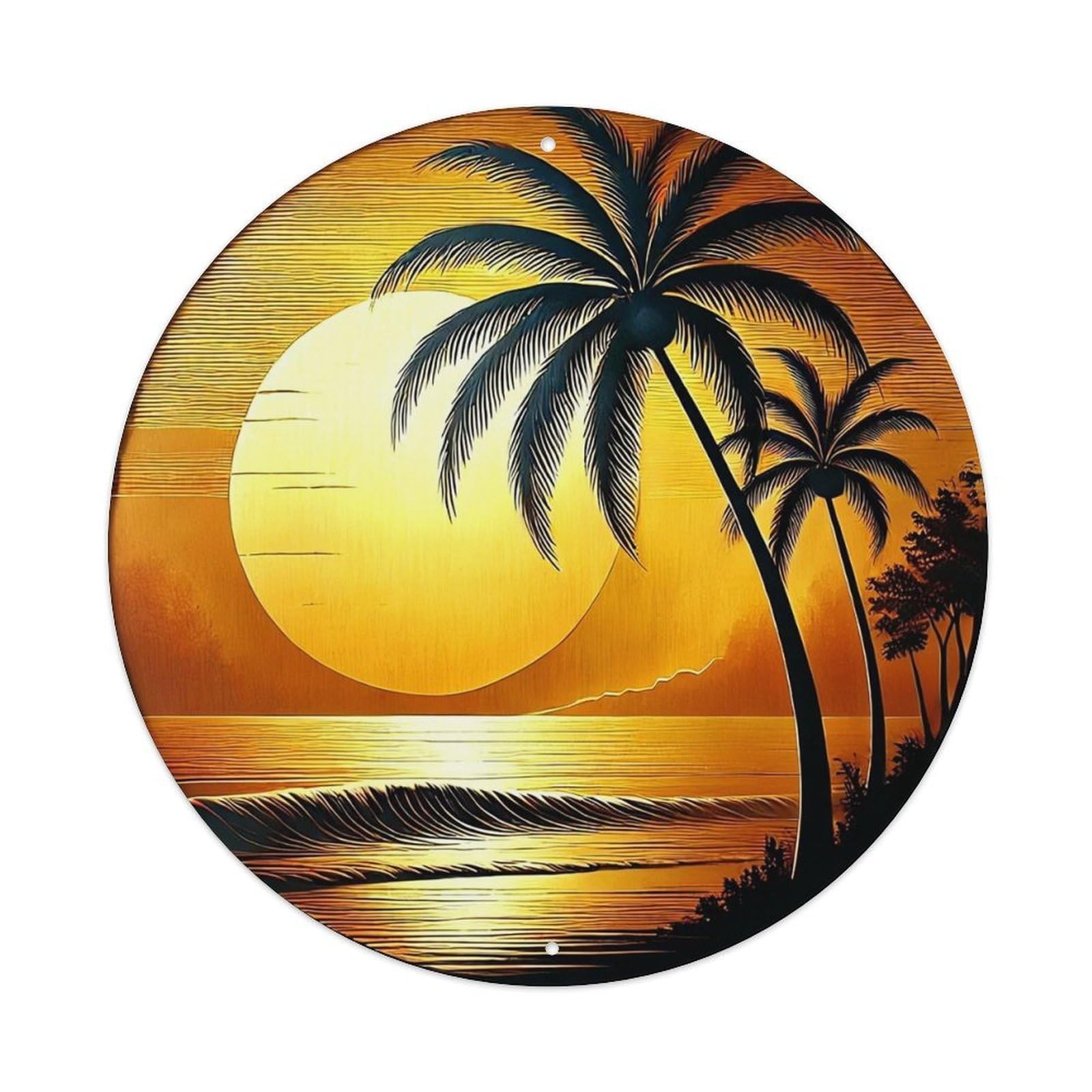 Tropical Sunset Palm Tree Silhouette Art Retro Metal Tin Sign, Vintage Metal Poster for home, Gaming Room, Studio Workshop,Bar,Garage Wall Art Decor 8x8 inch