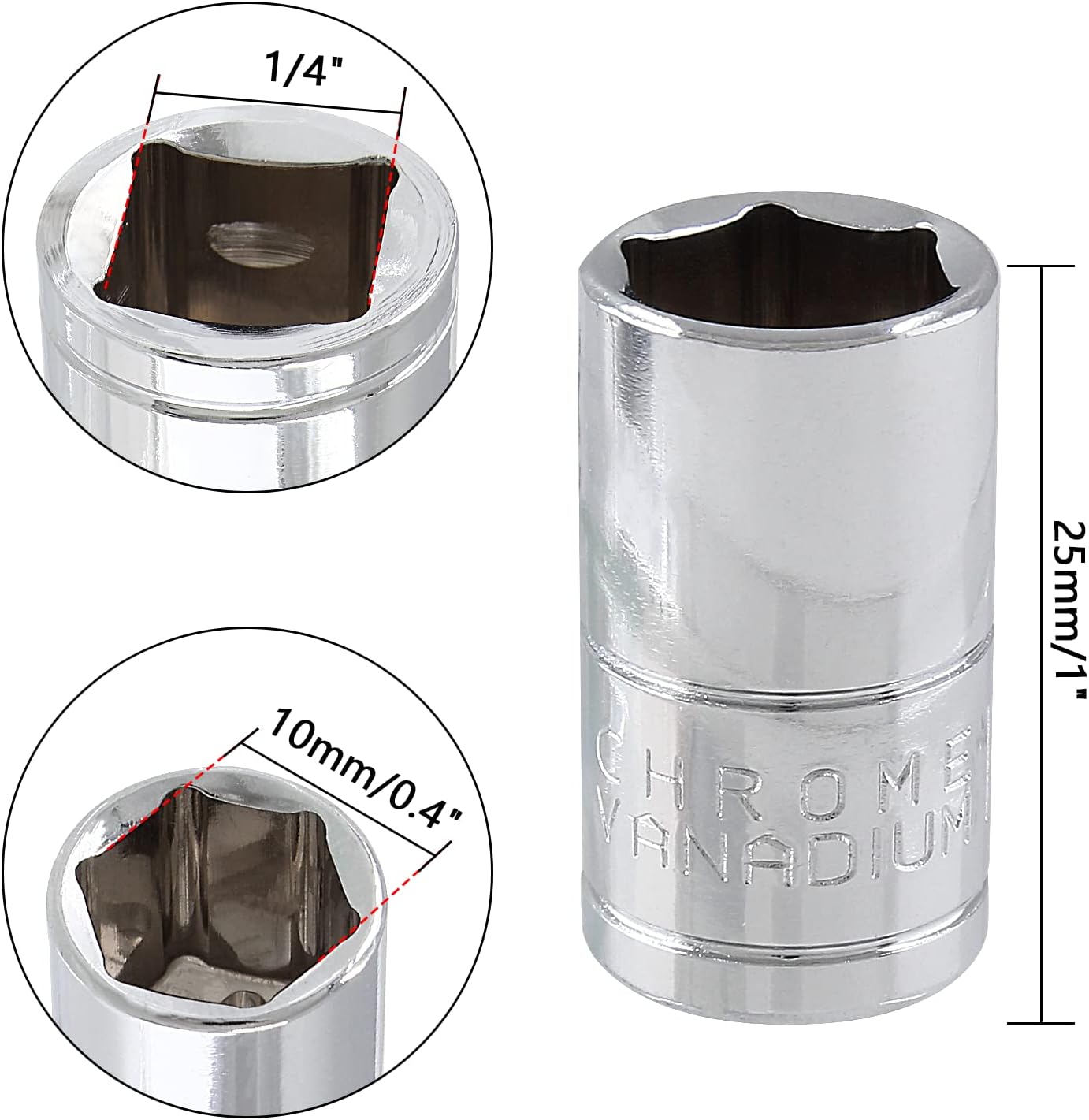 12 Pcs 1/4 Inch Drive 6-Point Shallow Socket, 10mm image 2