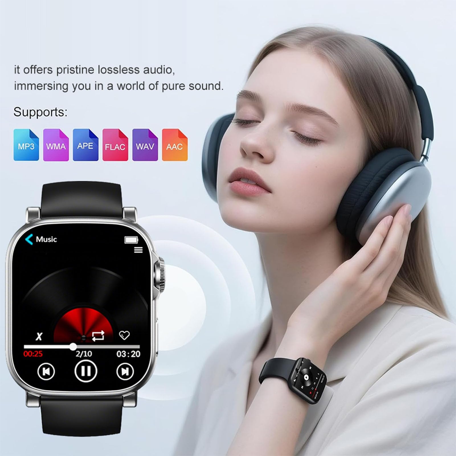 Tosuny Lettore MP3 Indossabile con Bluetooth 5.4, Lettore Musicale Portatile con Touchscreen e Band da Polso da 2", Altoparlante Integrato, E-book, Registratore Vocale, Contapassi, (16G)