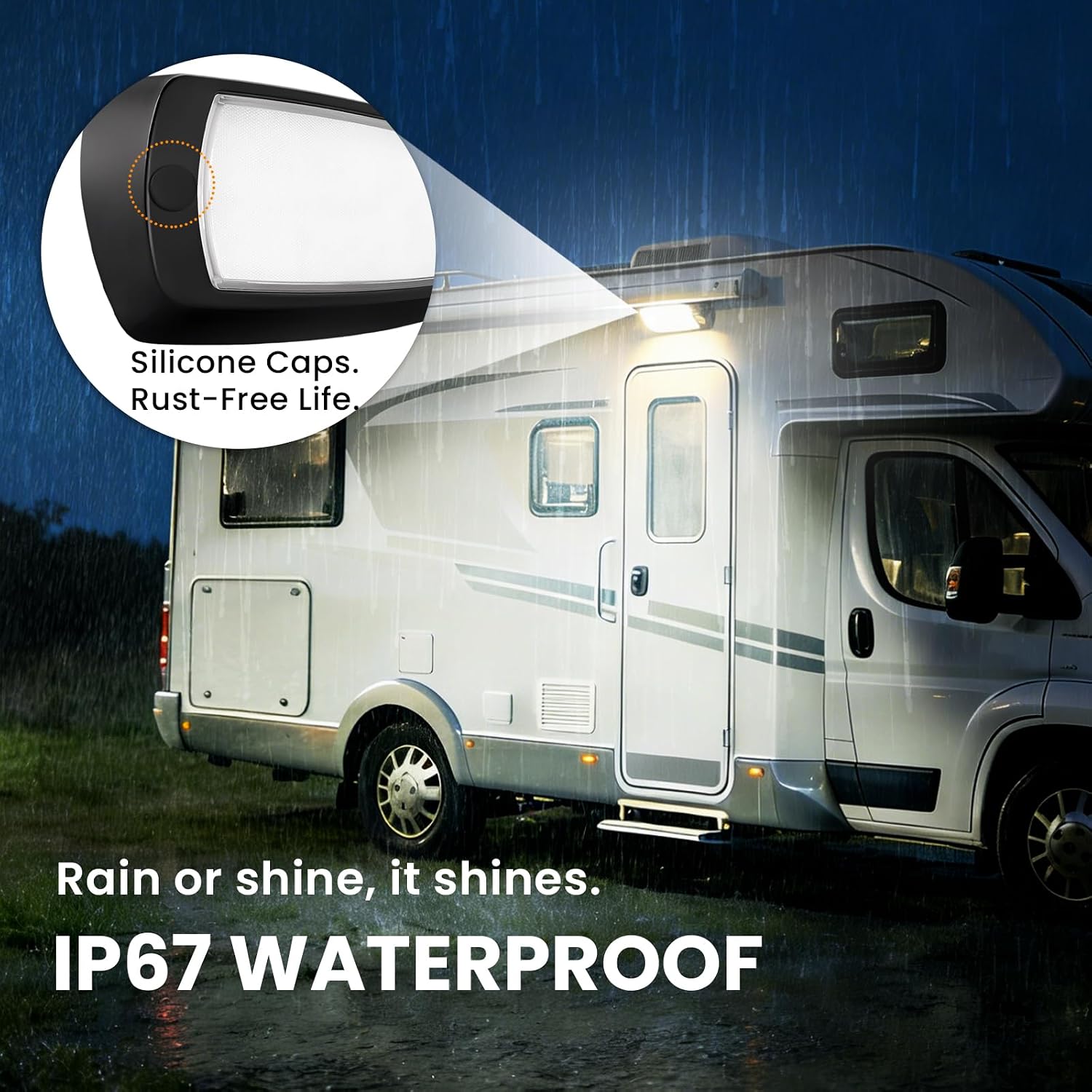 Aluminum RV Exterior Porch Light, Dual-Color LED with Switch, 12V IP67 Waterproof Floodlight, Low Current All-Weather Lighting for Campers, Trailers, Trucks & 5th Wheels (Black)