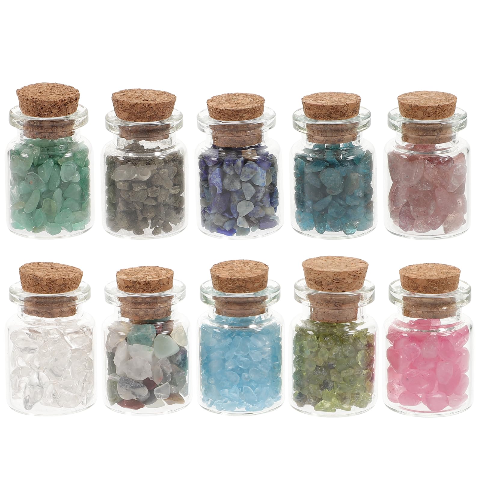 Kit de 10 Botellas Deseos Piedras Naturales y Vidrio, Accesorio Decorativo para Escritorio y Meditación Adecuado para Niños
