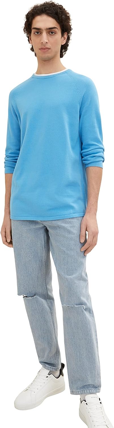 Pullover Denim TOM TAILOR Uomo, Maniche Lunghe, Taglie Da XS A XXL, Look Sportivo Casual E Sostenibile - copertina