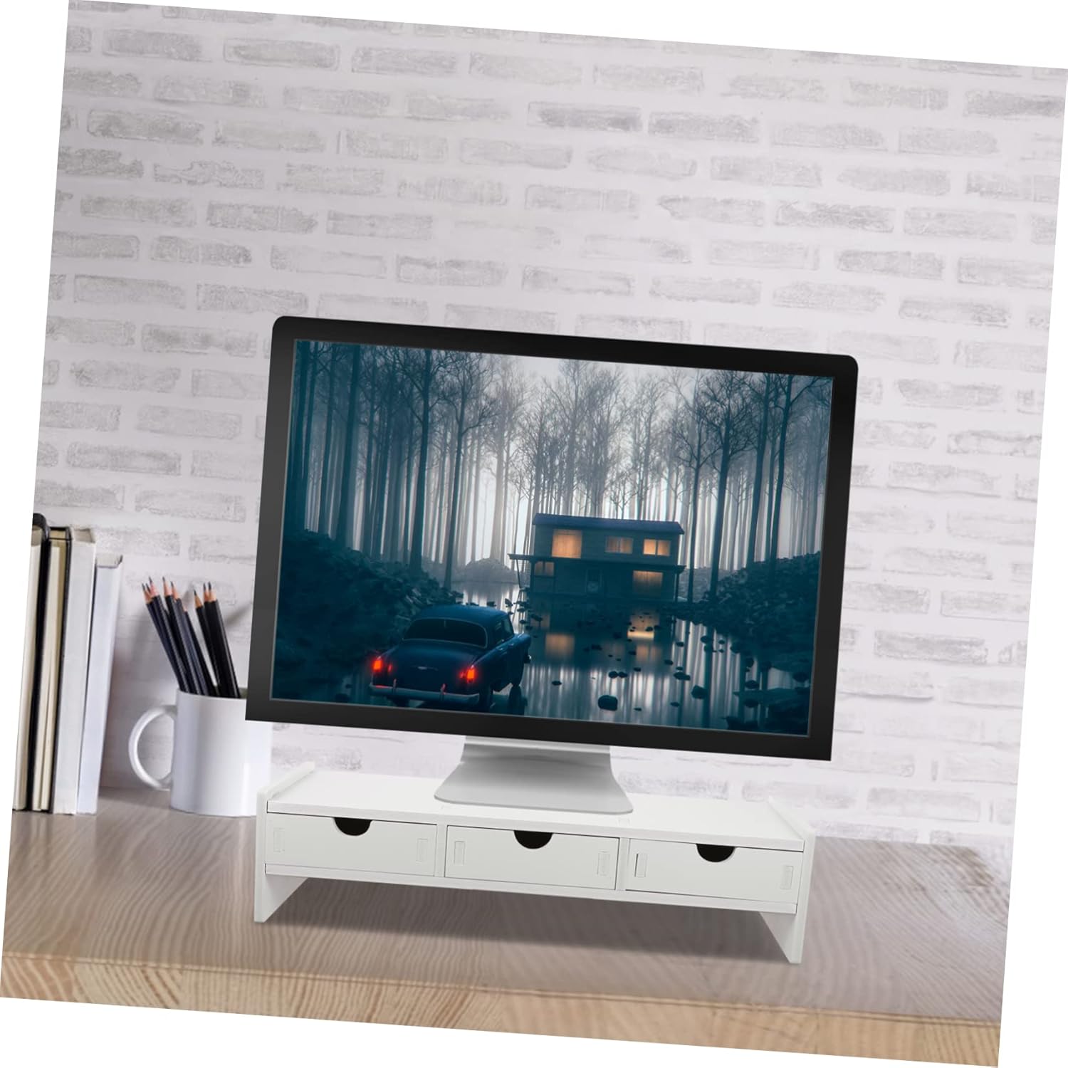 Gatuida Sturdy Computer Monitor Stand with Organizer Ergonomic Height Riser for Desk White Monitor Screen Rack and Laptop Support for Comfortable Office Use