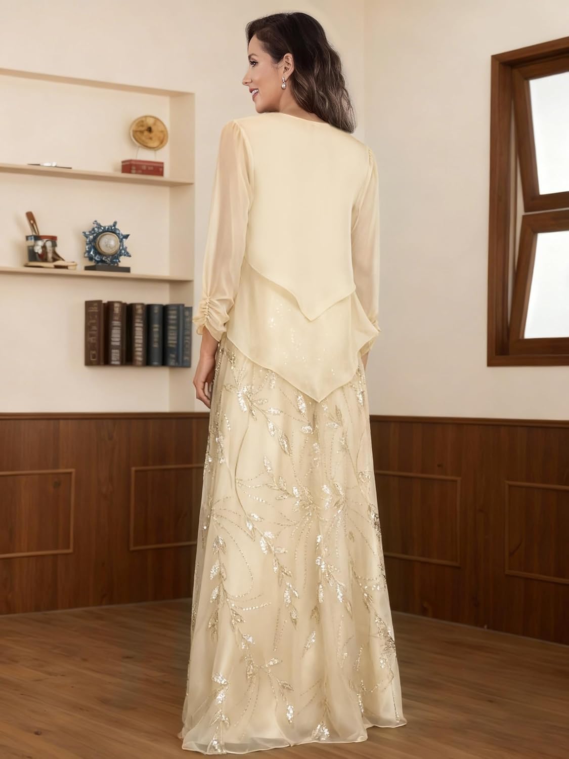 2 Piece Sequin Lace Mother of Bride Dresses with Jackets Long A-Line Chiffon Formal Wedding Guest Dresses for Women - Image 3