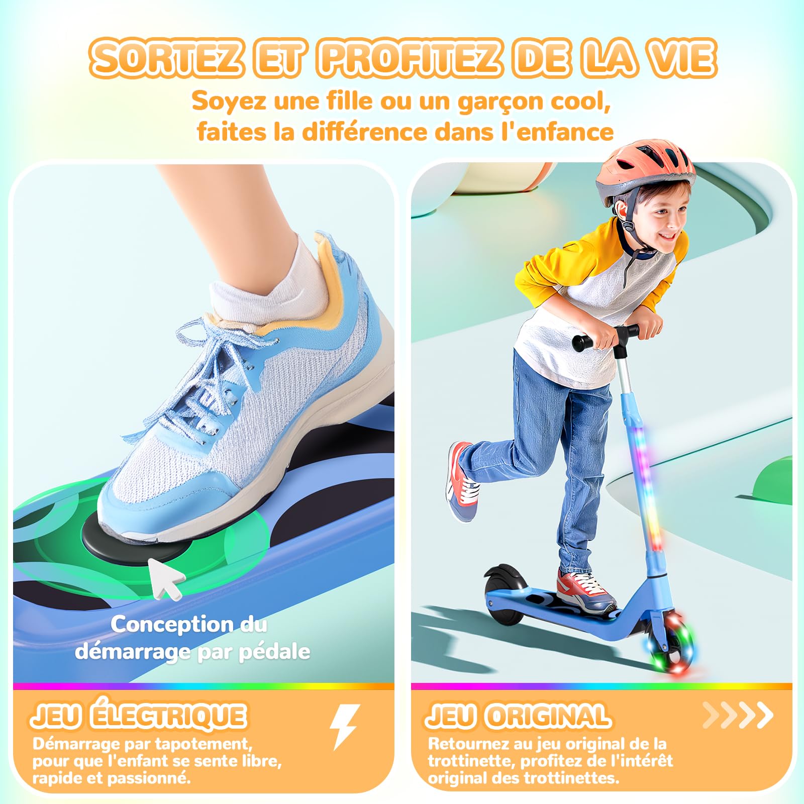 SISIGAD - Patinete eléctrico Infantil de 6 a 8 a 10 años, Scooter eléctrico de 5,3 Pulgadas, con luz LED Colorida y 3 Alturas Ajustables, Patinete Infantil, Velocidad máxima 10 km/h, Carga máxima 70
