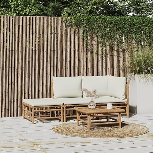 Miniatura 18 de 5 Piece Bamboo Garden Lounge Set Outdoor Patio Furniture with Beige Cushions, Natural Bamboo Rectangular Seating Set for Backyard, Porch, and