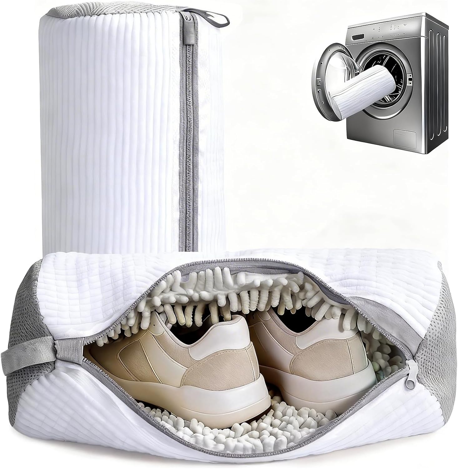 Shoe Washing Bag, Laundry Shoe Bag, Reusable Shoe Washing Bag, 360 ° Deep Cleaning,Suitable for All Shoe Types, With Self-Locking Zipper, 2-pack (Grey)