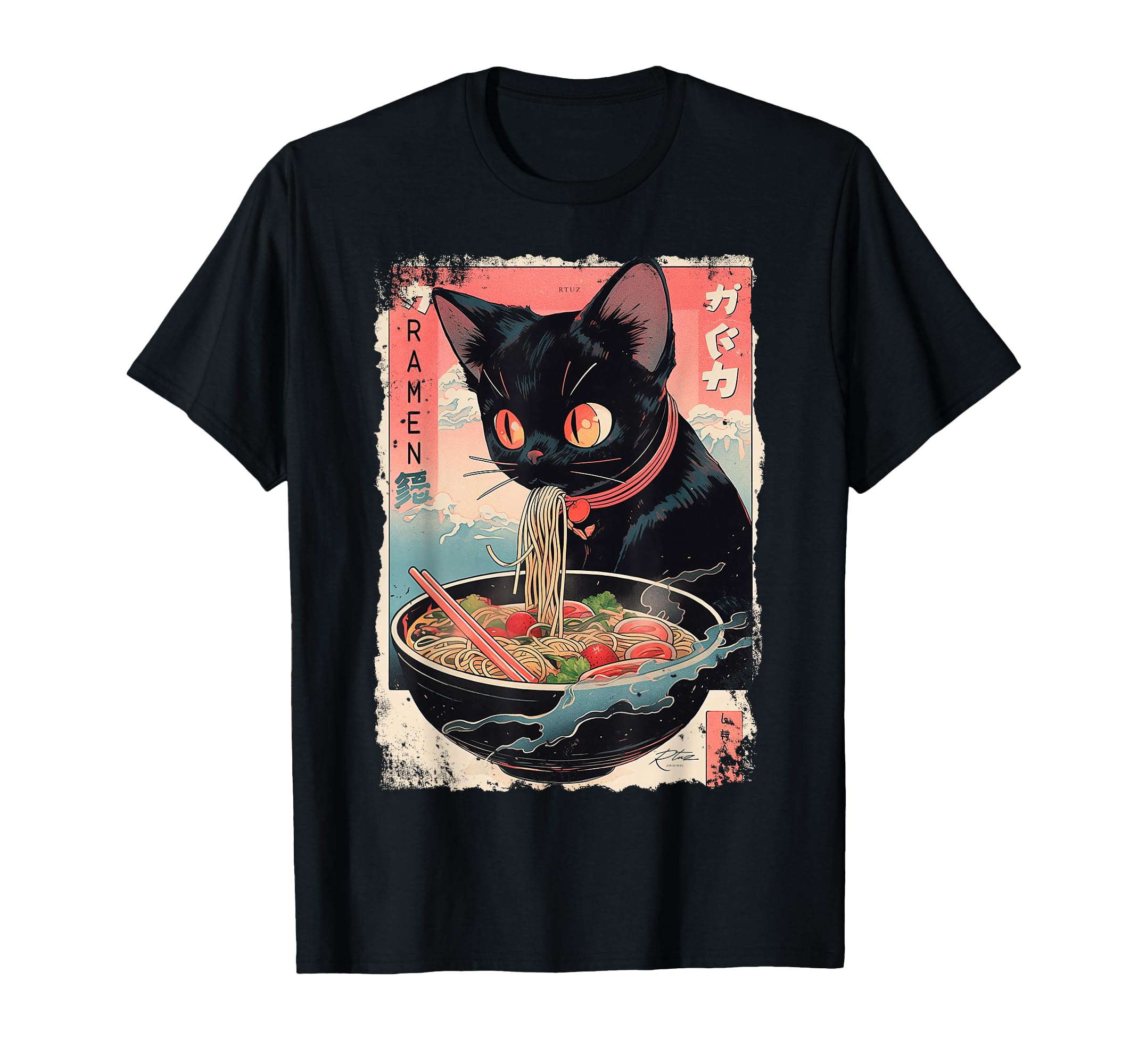 Ramen Noodles Cat Japan Y2K Kawaii Retro Cats Manga Anime T-Shirt