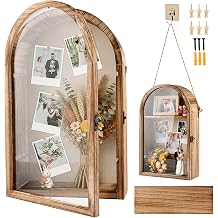 Shadow Box Frame, 10x16 Large Shadow Boxes Display Cases with Linen Back and Removable Shelves, Arch Memory Box for Medals, Photos, Memorabilia, Wedding Bouquet, Awards, Keepsakes, Carbonized Brown