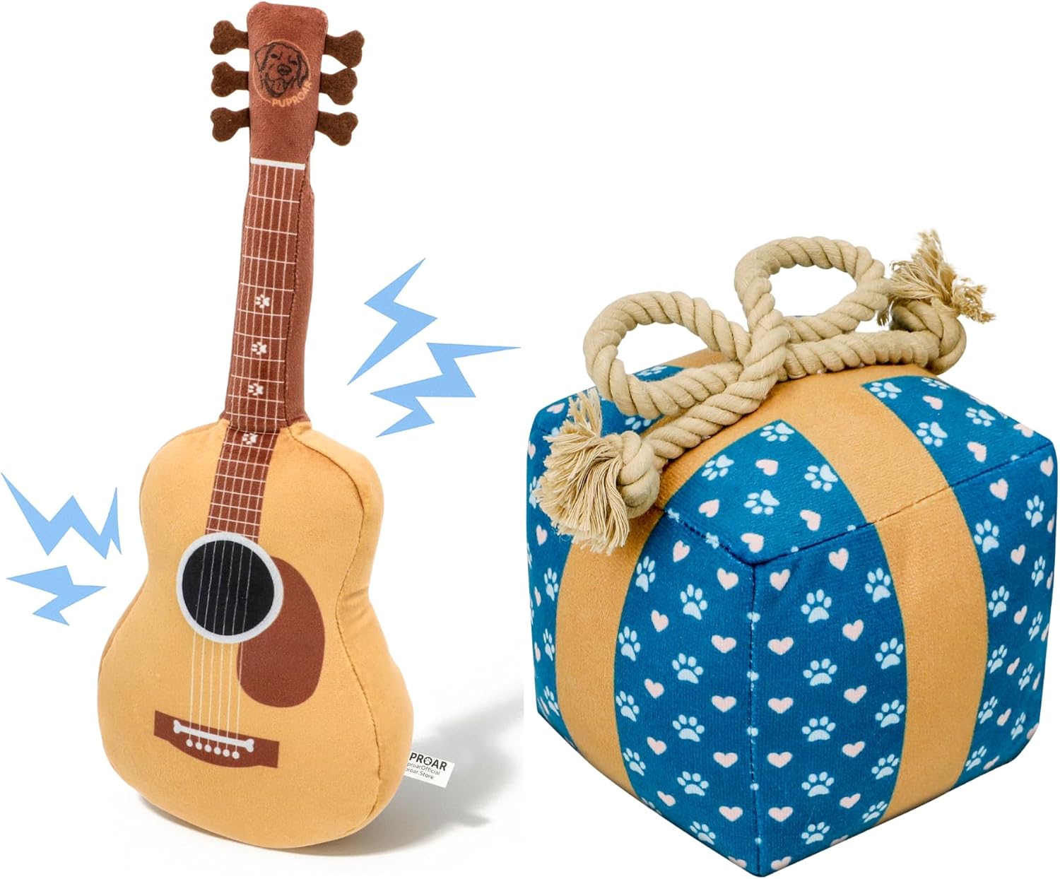 PUPROAR Guitar & Gift Box Dog Toy Bundle: Perfect Birthday Toy and Holiday Dog and Puppy Gift