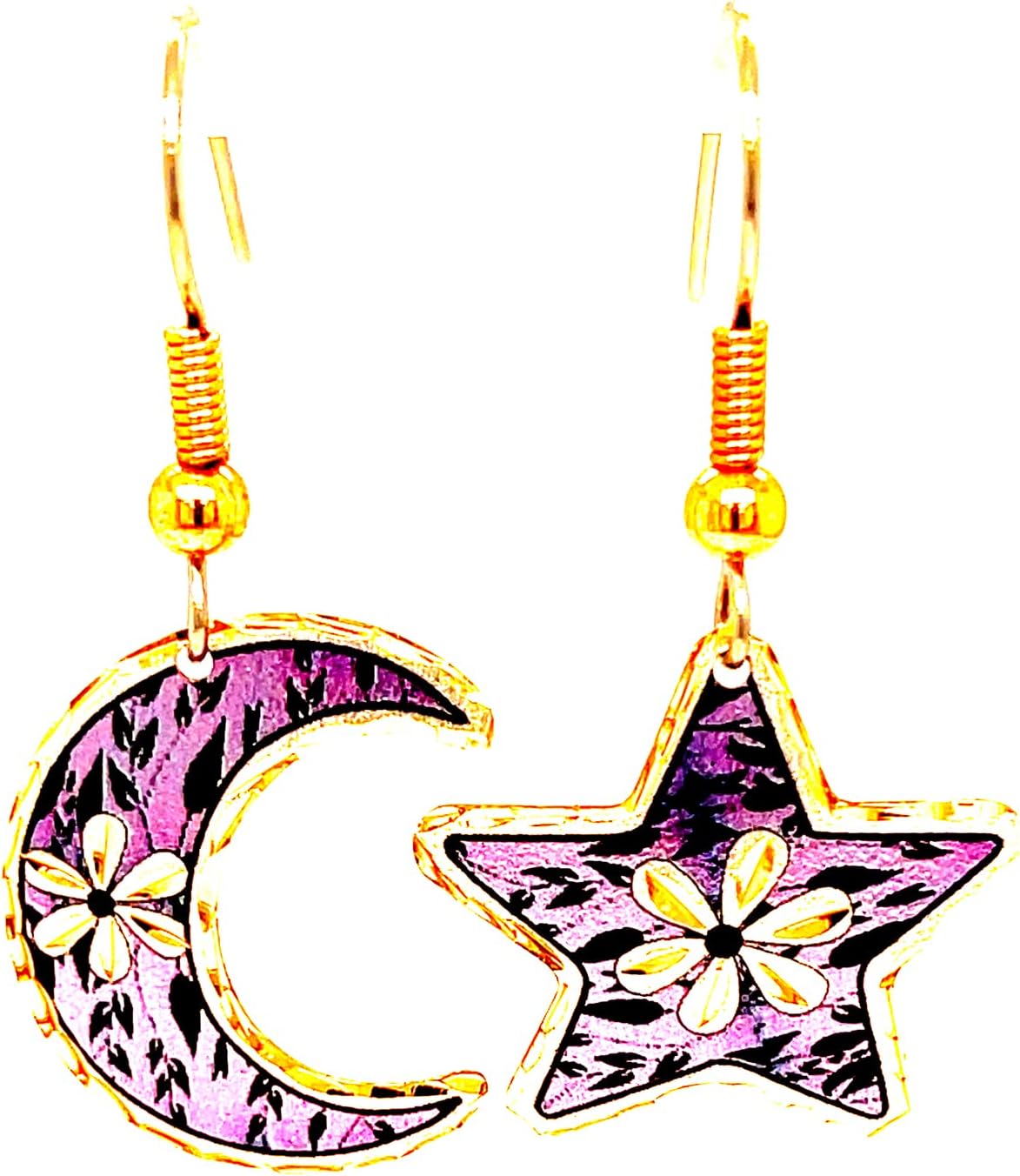 FRONT LINE JEWELRY Women's Moon and Star Earrings Mismacthed Earrings Blark/Red/Green/Purple/Blue/Art Deco/Rainbow/Yellow/Starry Night/Crescent Moon and Star Earrings