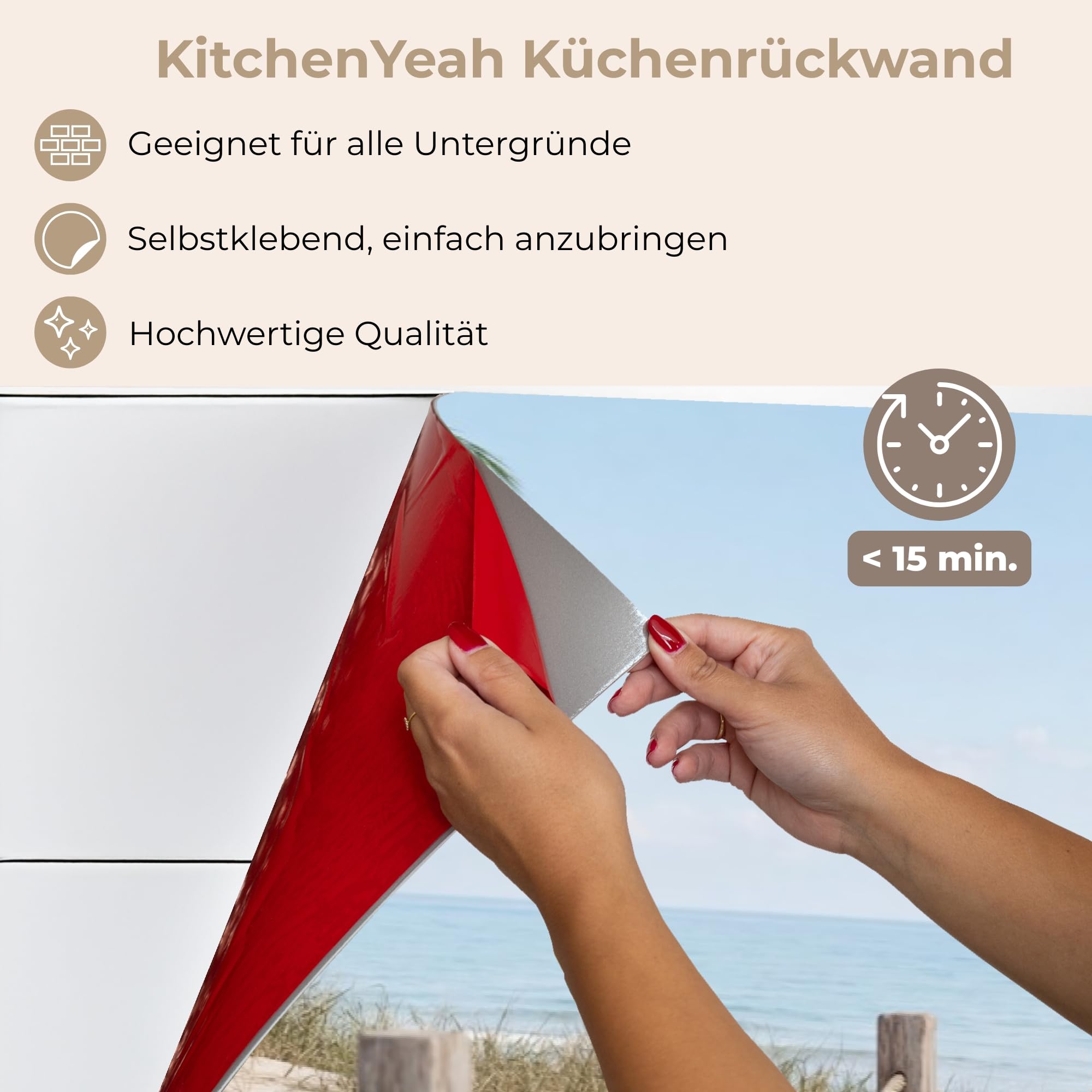 KitchenYeah© Spritzschutz Küche 60x200 cm Küchen Rückwand Küchendeko Wand Wandschutz Selbstklebend Backsplash Kitchen Peel and Stick Palmen - Weg - Horizont