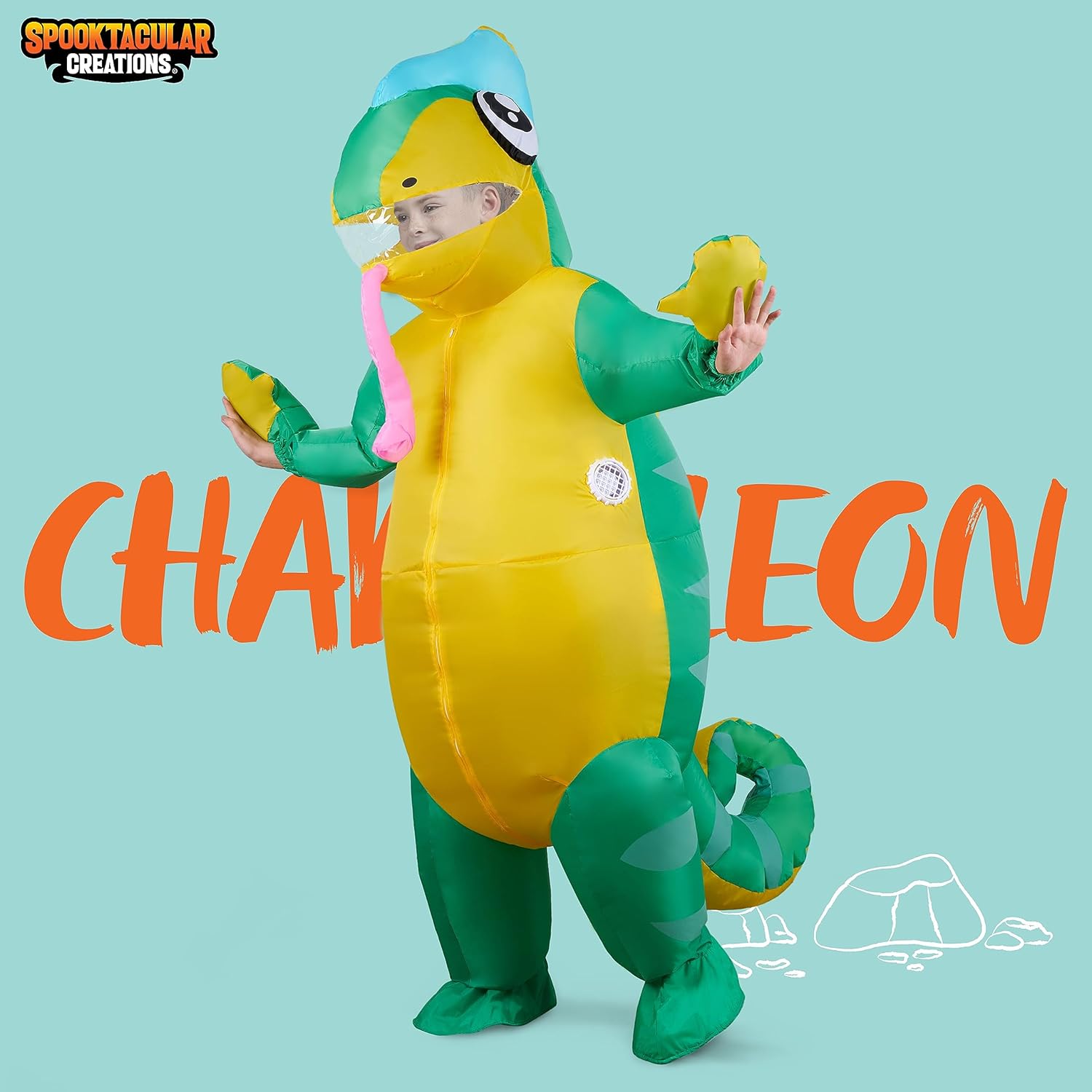 Spooktacular Creations Kids Inflatable Costume, Full Body Light-up Chameleon Air Blow Up Halloween Costumes - Image 2