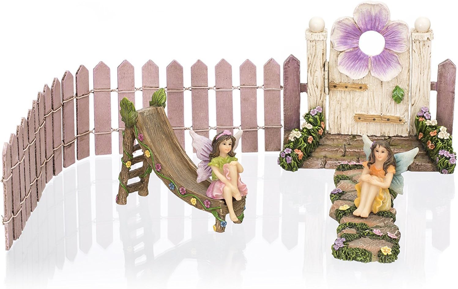 Fairy Garden Flower Door Kit - Miniature Hand Painted Figurine Statues with Accessories - Set of 6pcs for Your House and Lawn Decor