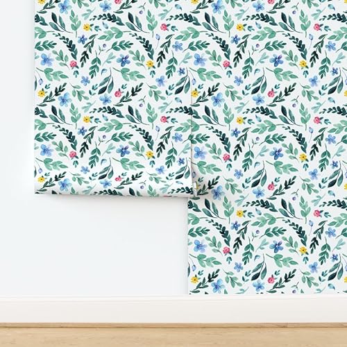 Miniatura 4 de Spoonflower Muestra de papel tapiz extraíble - Flor jardín acuarela florece azul amarillo rosa delicado botánico personalizado pre-pegado papel