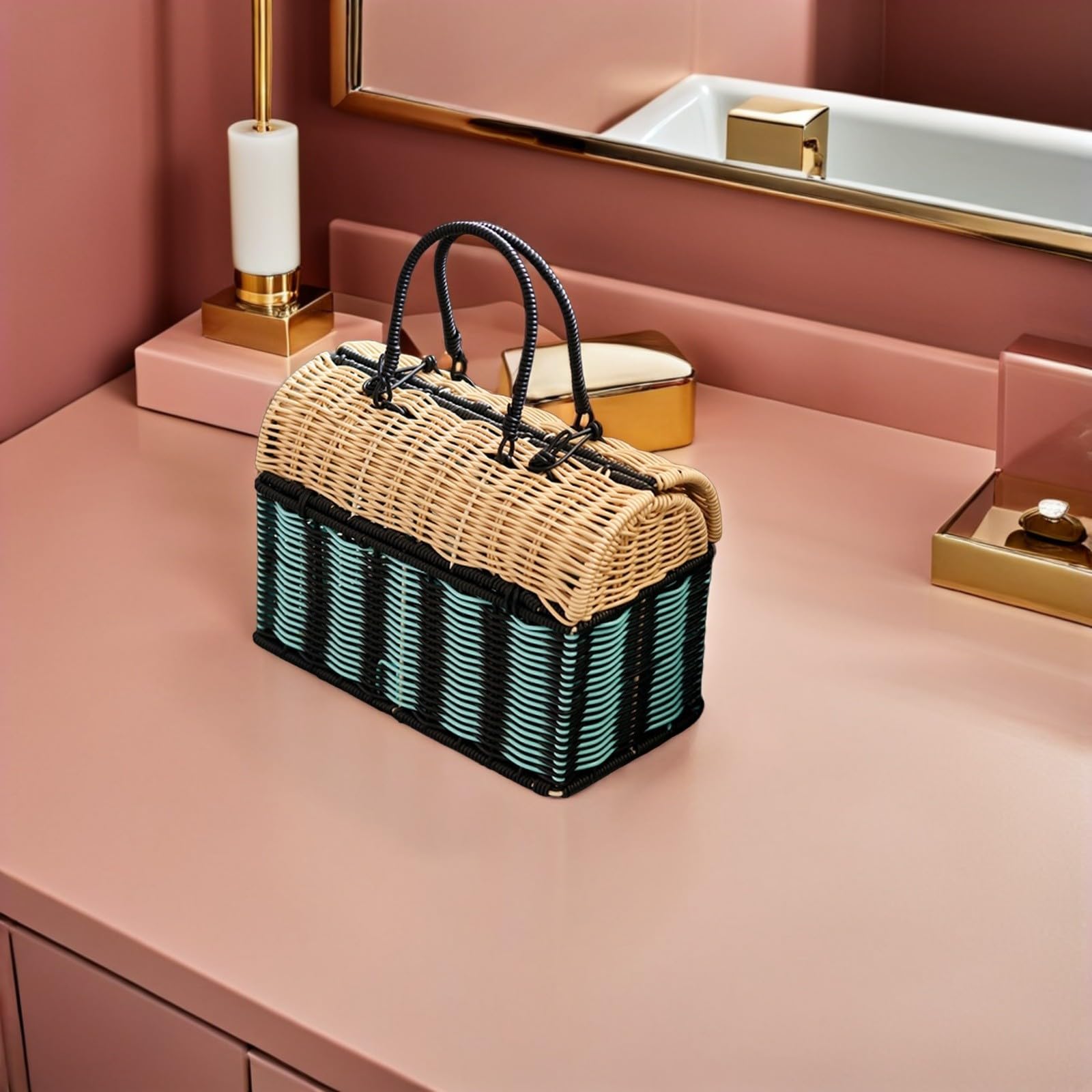 MAGICLULU Borsa Tote Intrecciata in Plastico, Borsa in Finto Rattan, Grande Capacità, Leggera, Donna, per Spiaggia e Vacanze Estive, 12,7x10,8x5,8 Pollici