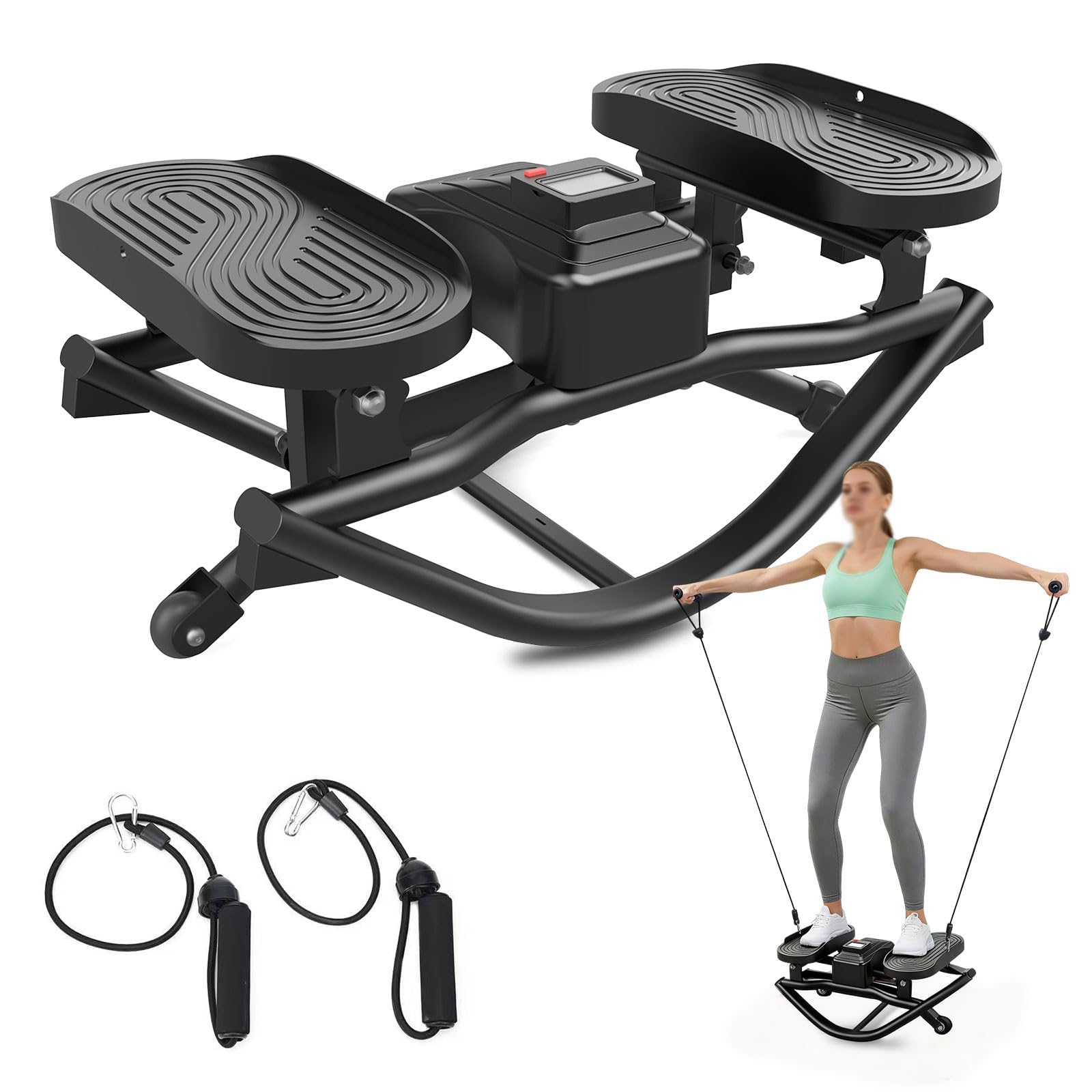 Attrezzi Palestra Casa Allenamento A Casa Pedana Fitness Mini Stepper da Casa con Fasce di Resistenza E Monitor LCD Macchina Stepper Oscillante