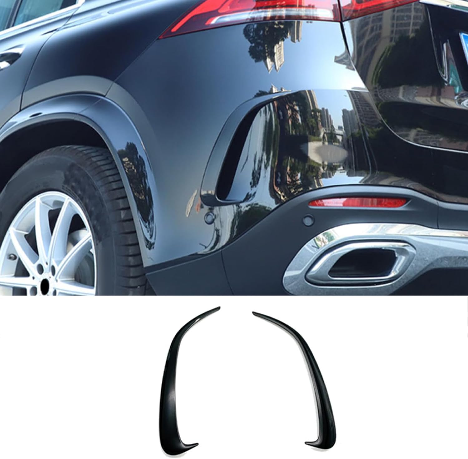Car Accessories Fit for Mercedes-Benz GLE 350 450 W167 2020 2021 2022 Rear Side Fender Vent Air Outlet Fog Light Bezel Cover Trims (Glossy Black) 2PCS ABS