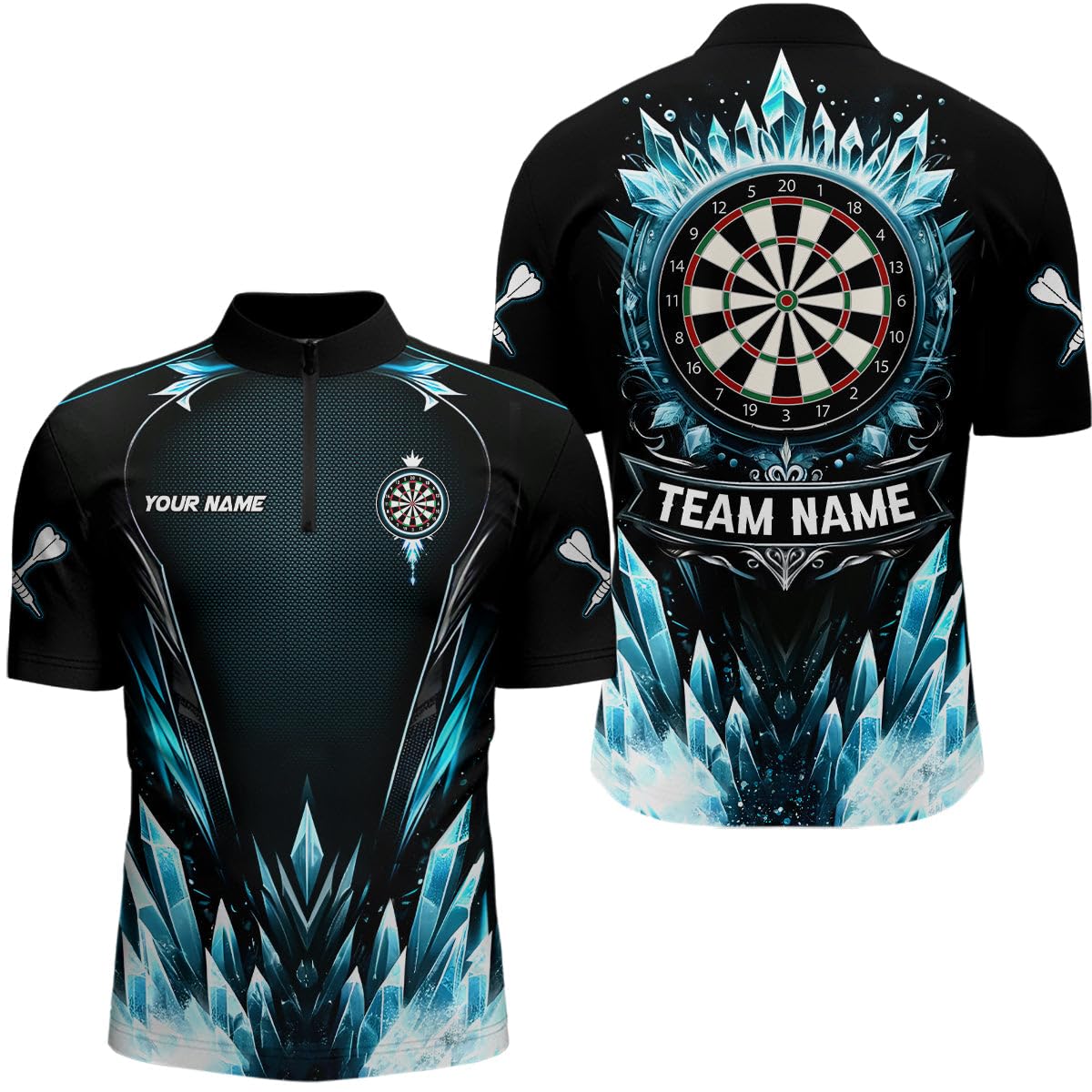 Blaues Ice Dartboard Personalisiertes Darts Polo & Quarter-Zip Shirt – Cooles Darts Shirt für Herren & Damen – Dart Trikots L1241